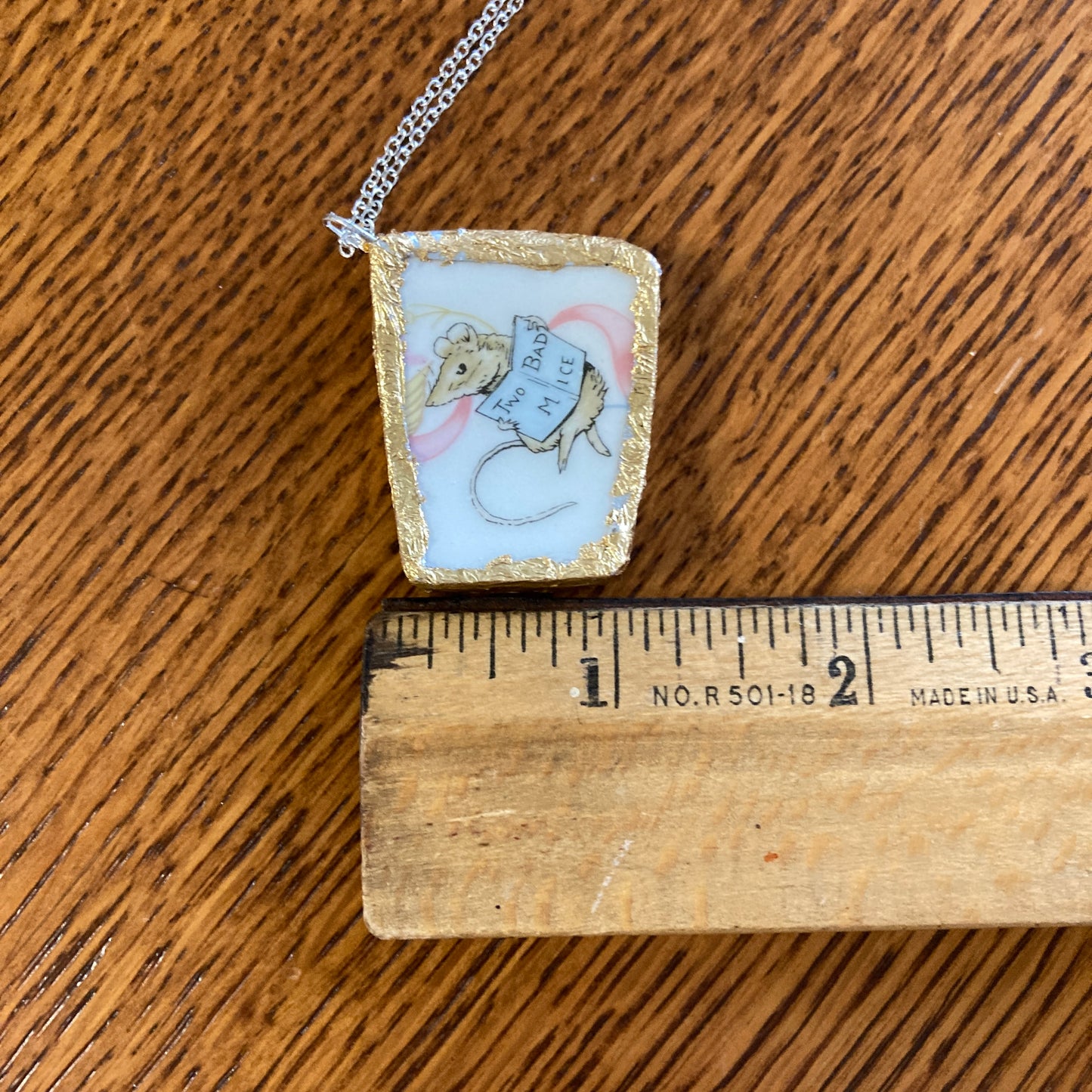 Broken Pottery Artisan Made Two Bad Mice Pendant Wedgwood Peter Rabbit Collector Plate Handcrafted Necklace 1.75 in x 1.5 in