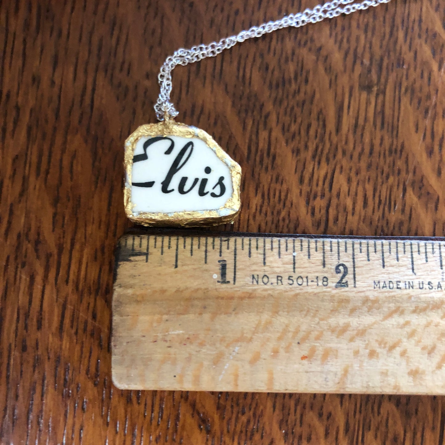 Broken Pottery Artisan Made Pendant Elvis Collector Plate Handcrafted Necklace 1in x 7/8in