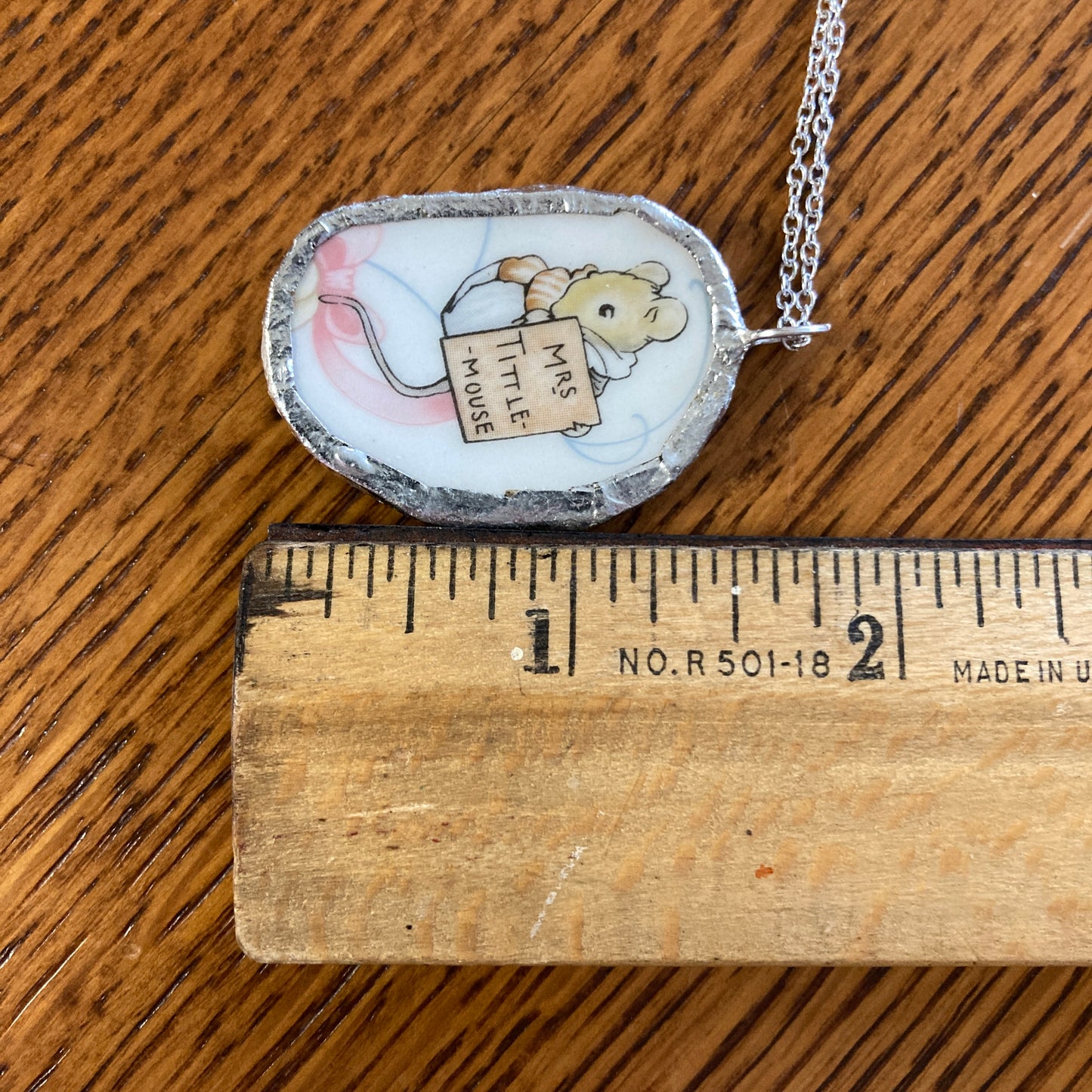 Broken Pottery Artisan Made Mrs Tittle Mouse Pendant Wedgwood Peter Rabbit Collector Plate Handcrafted Necklace 1 in x 1.5 in
