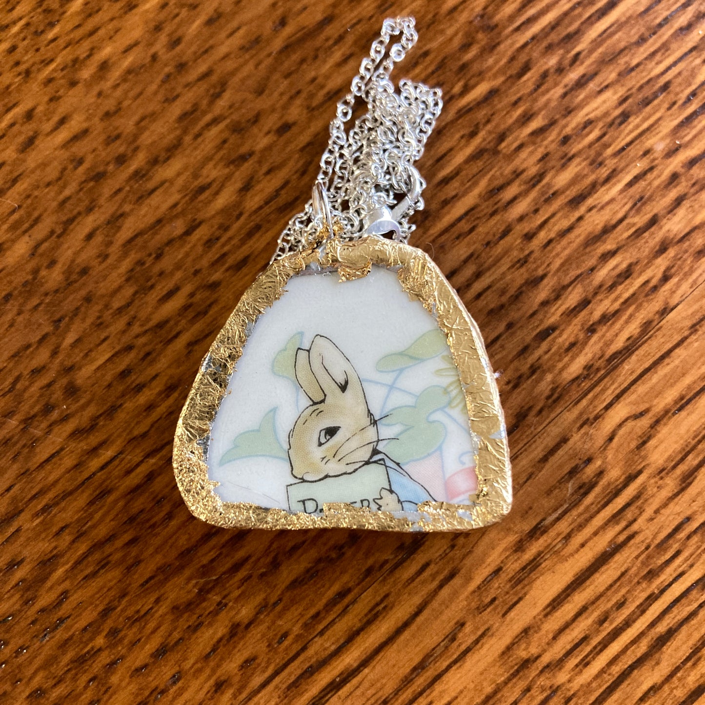 Broken Pottery Artisan Made Peter Rabbit Pendant Wedgwood Peter Rabbit Collector Plate Handcrafted Necklace 1.25 in x 1 1/8 in