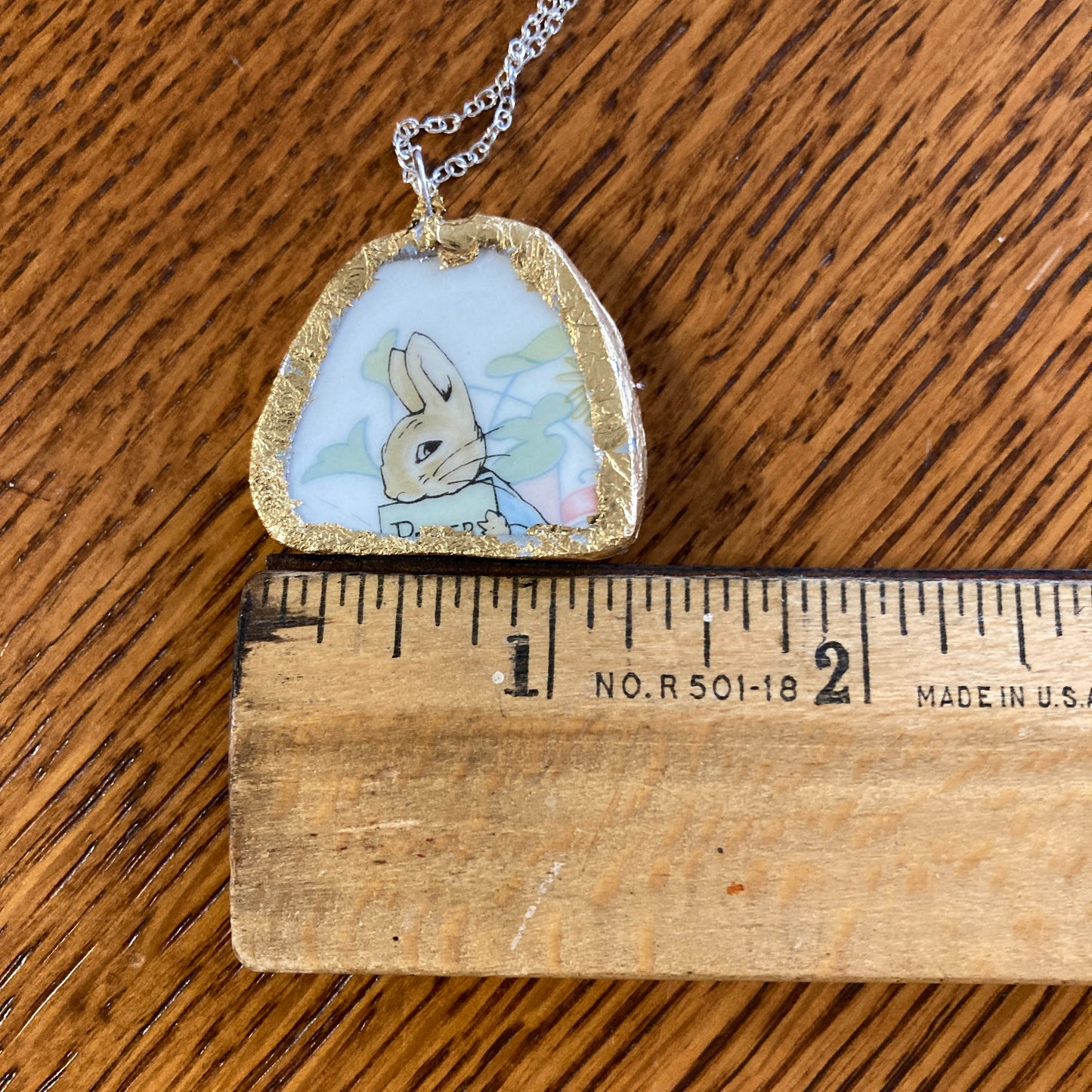 Broken Pottery Artisan Made Peter Rabbit Pendant Wedgwood Peter Rabbit Collector Plate Handcrafted Necklace 1.25 in x 1 1/8 in
