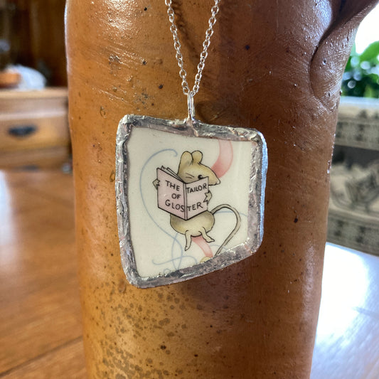 Broken Pottery Artisan Made The Tailor of Gloster Pendant Wedgwood Peter Rabbit Collector Plate Handcrafted Necklace 1 3/8 in x 1.75 in