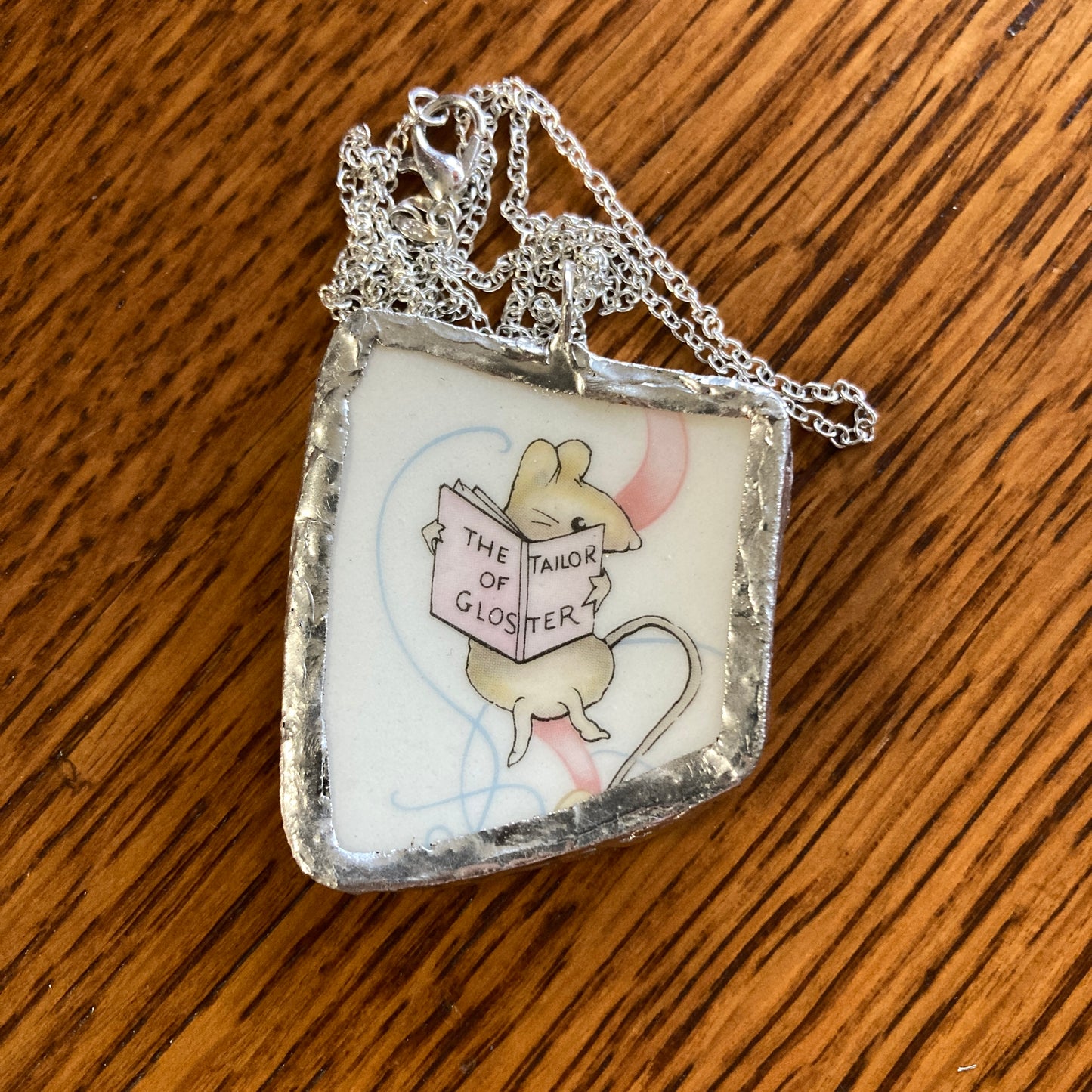 Broken Pottery Artisan Made The Tailor of Gloster Pendant Wedgwood Peter Rabbit Collector Plate Handcrafted Necklace 1 3/8 in x 1.75 in