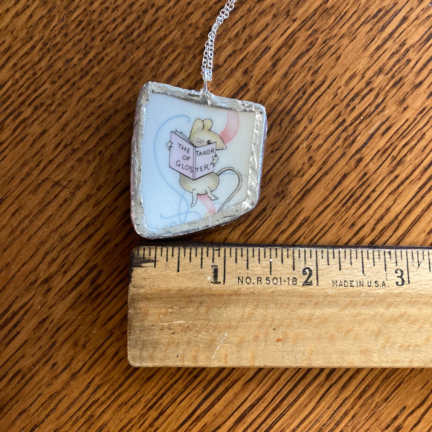 Broken Pottery Artisan Made The Tailor of Gloster Pendant Wedgwood Peter Rabbit Collector Plate Handcrafted Necklace 1 3/8 in x 1.75 in