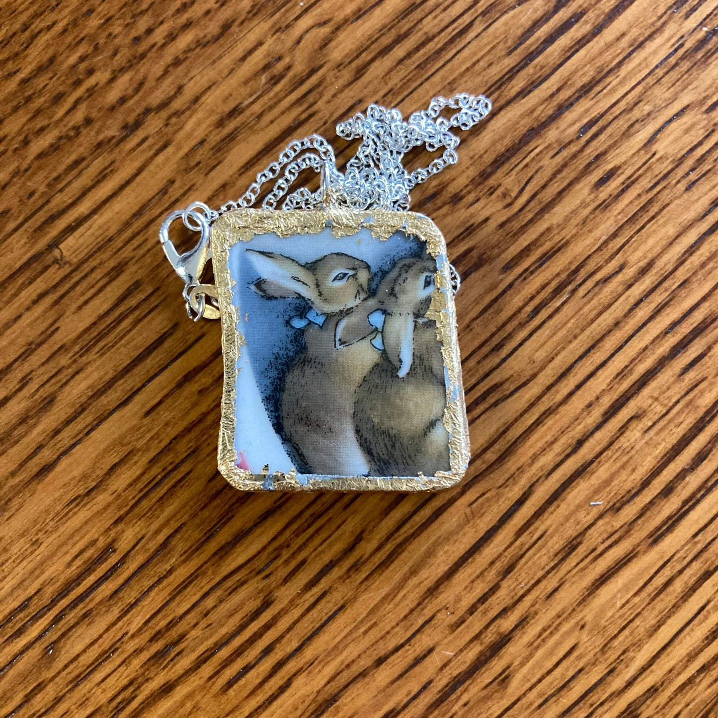 Broken Pottery Artisan Made Pendant Wedgwood Peter Rabbit Collector Plate Handcrafted Necklace 1 1/8 in x 1.25 in