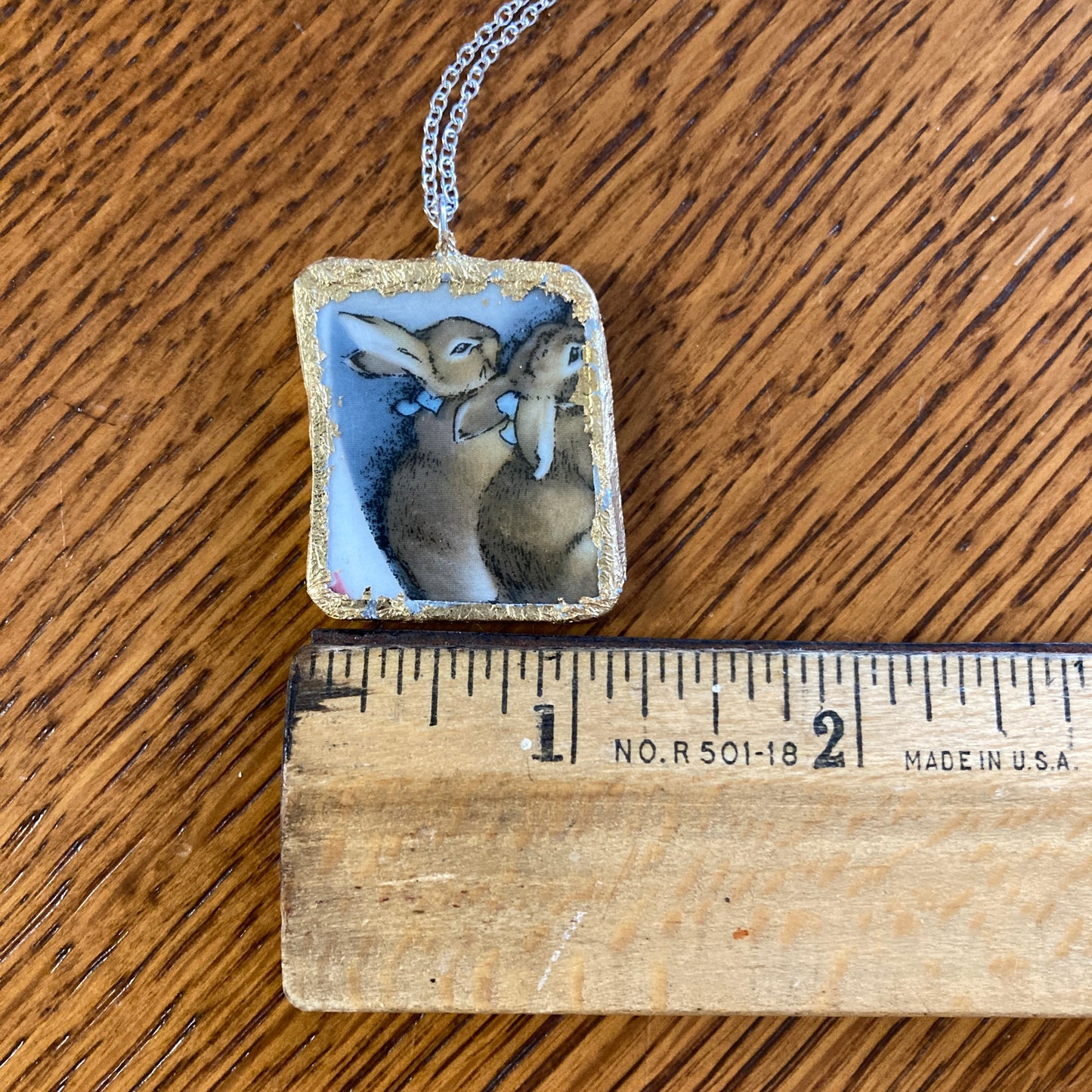 Broken Pottery Artisan Made Pendant Wedgwood Peter Rabbit Collector Plate Handcrafted Necklace 1 1/8 in x 1.25 in