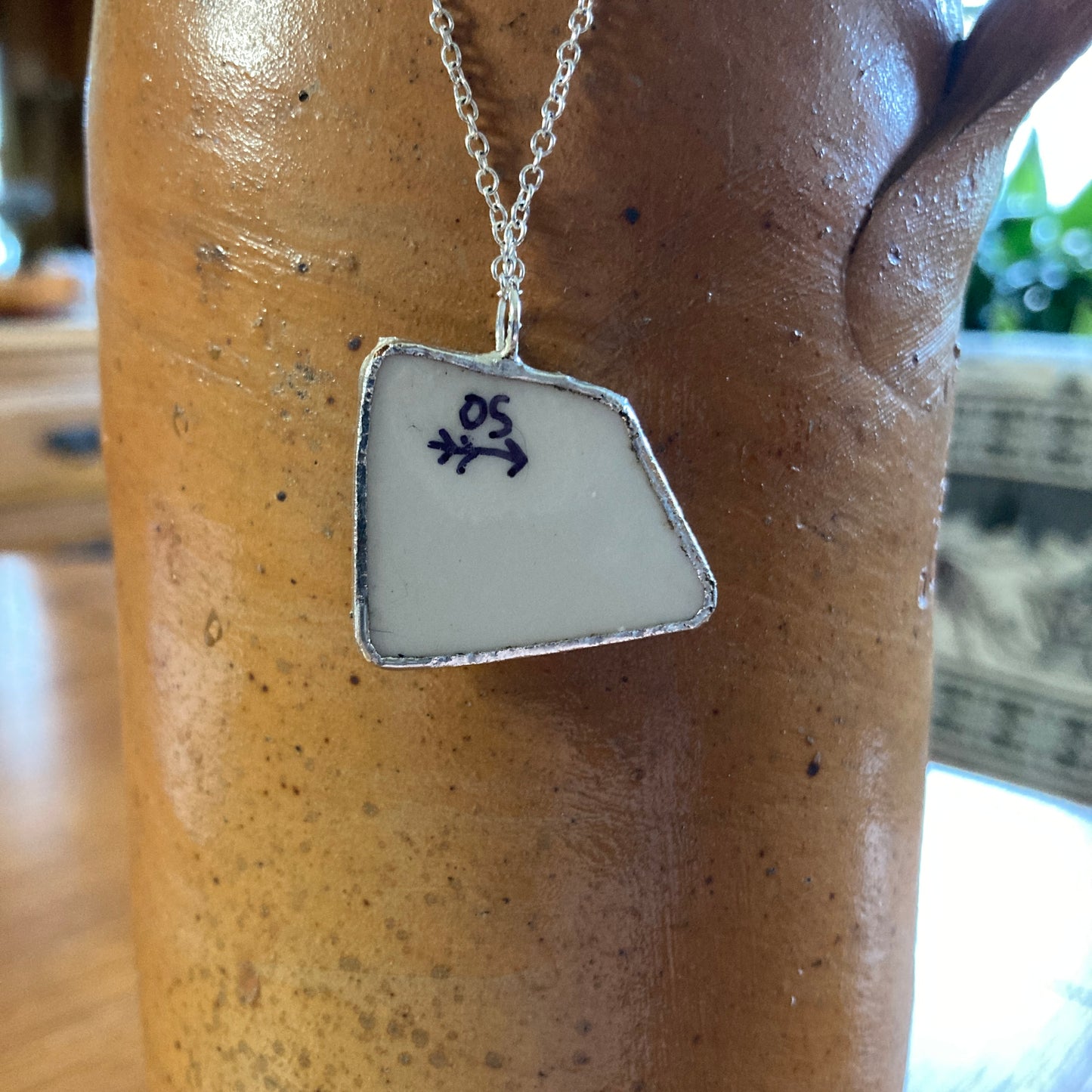 Broken Pottery Artisan Made Pendant Wedgwood Peter Rabbit Collector Plate Handcrafted Necklace 1 1/8 in x 7/8 in