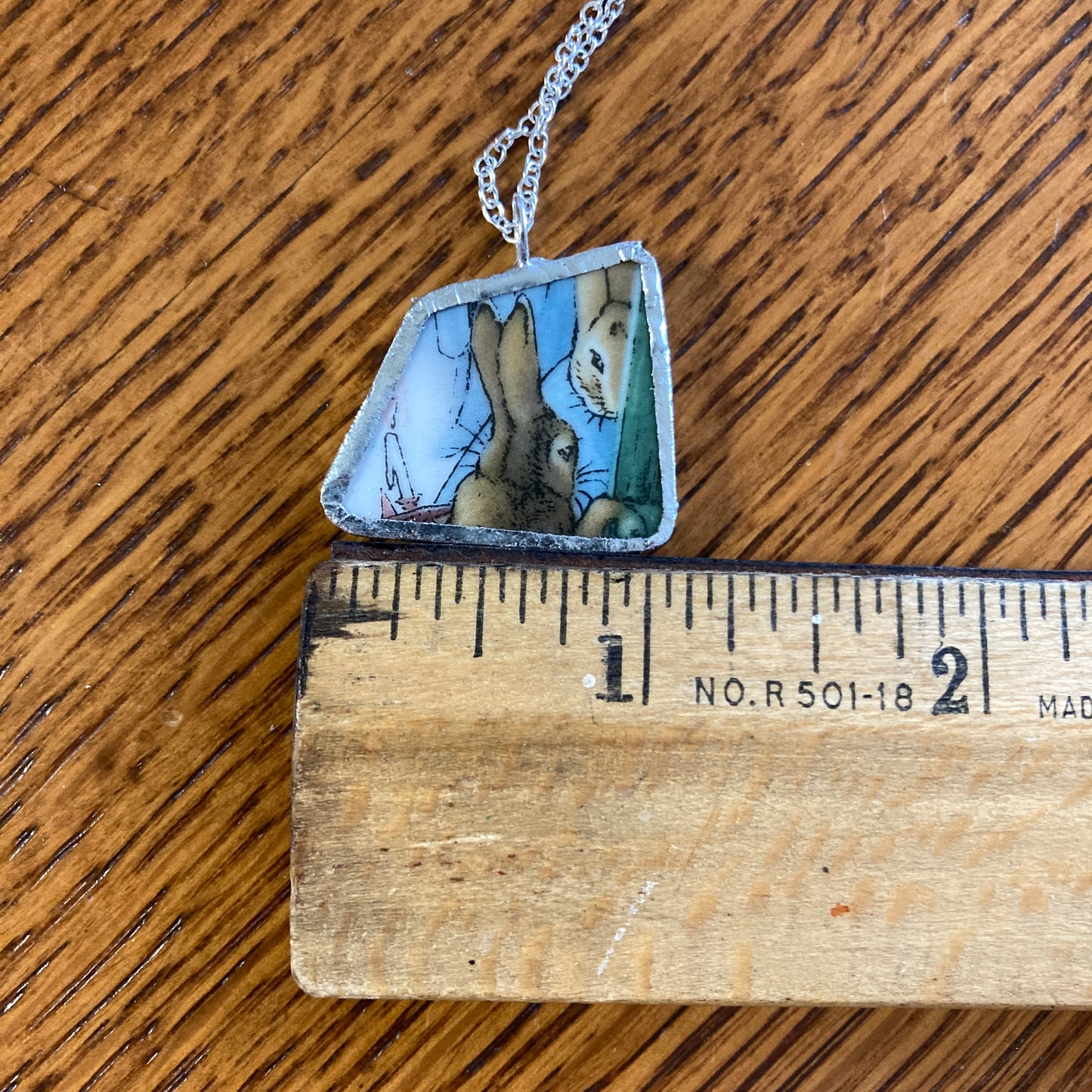 Broken Pottery Artisan Made Pendant Wedgwood Peter Rabbit Collector Plate Handcrafted Necklace 1 1/8 in x 7/8 in