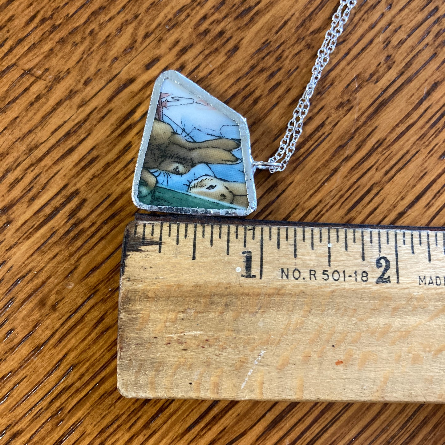 Broken Pottery Artisan Made Pendant Wedgwood Peter Rabbit Collector Plate Handcrafted Necklace 1 1/8 in x 7/8 in