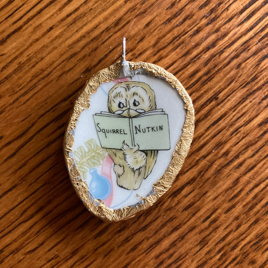 Broken Pottery Artisan Made Owl Pendant Wedgwood Peter Rabbit Collector Plate Handcrafted Necklace 1.25 in x 1.75 in