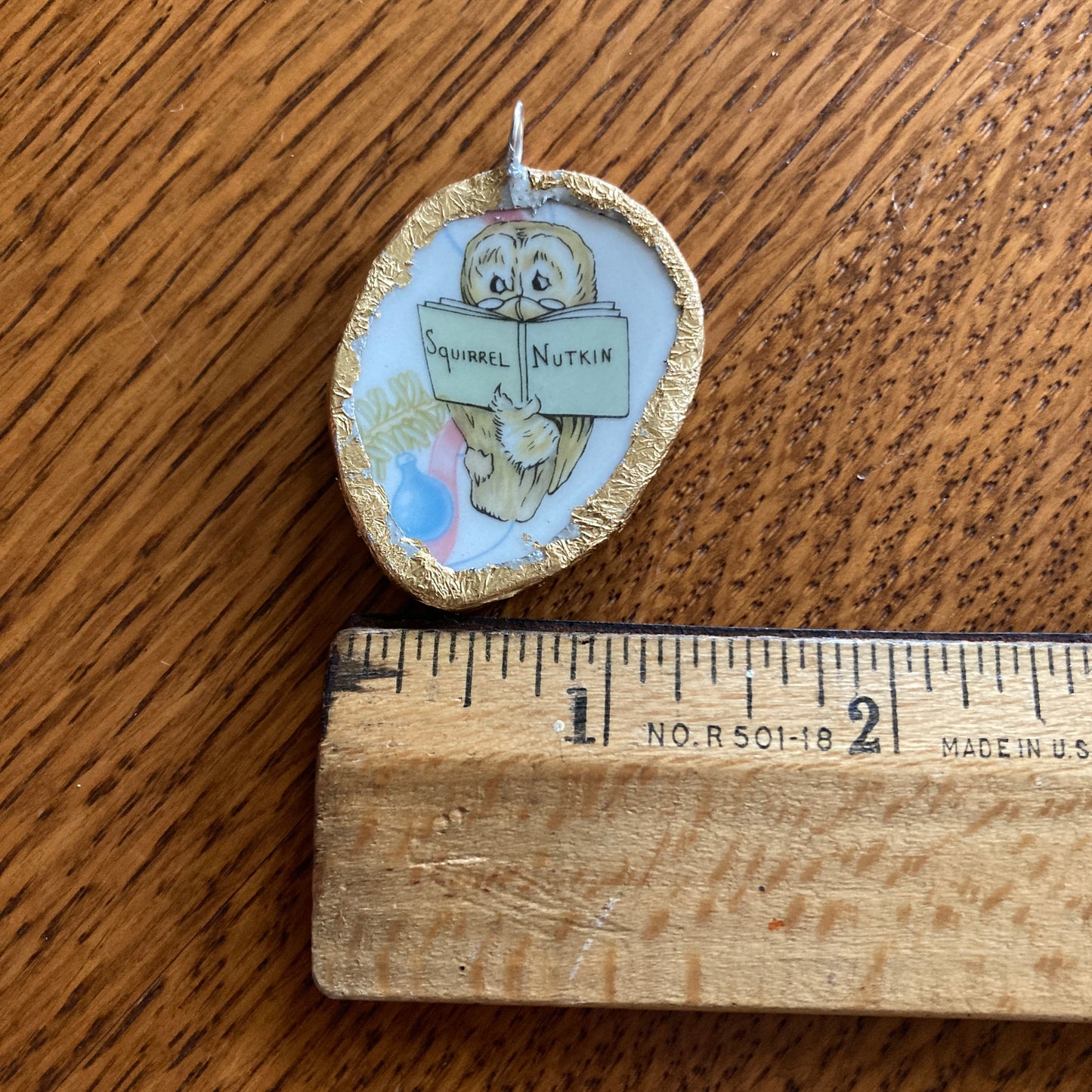 Broken Pottery Artisan Made Owl Pendant Wedgwood Peter Rabbit Collector Plate Handcrafted Necklace 1.25 in x 1.75 in