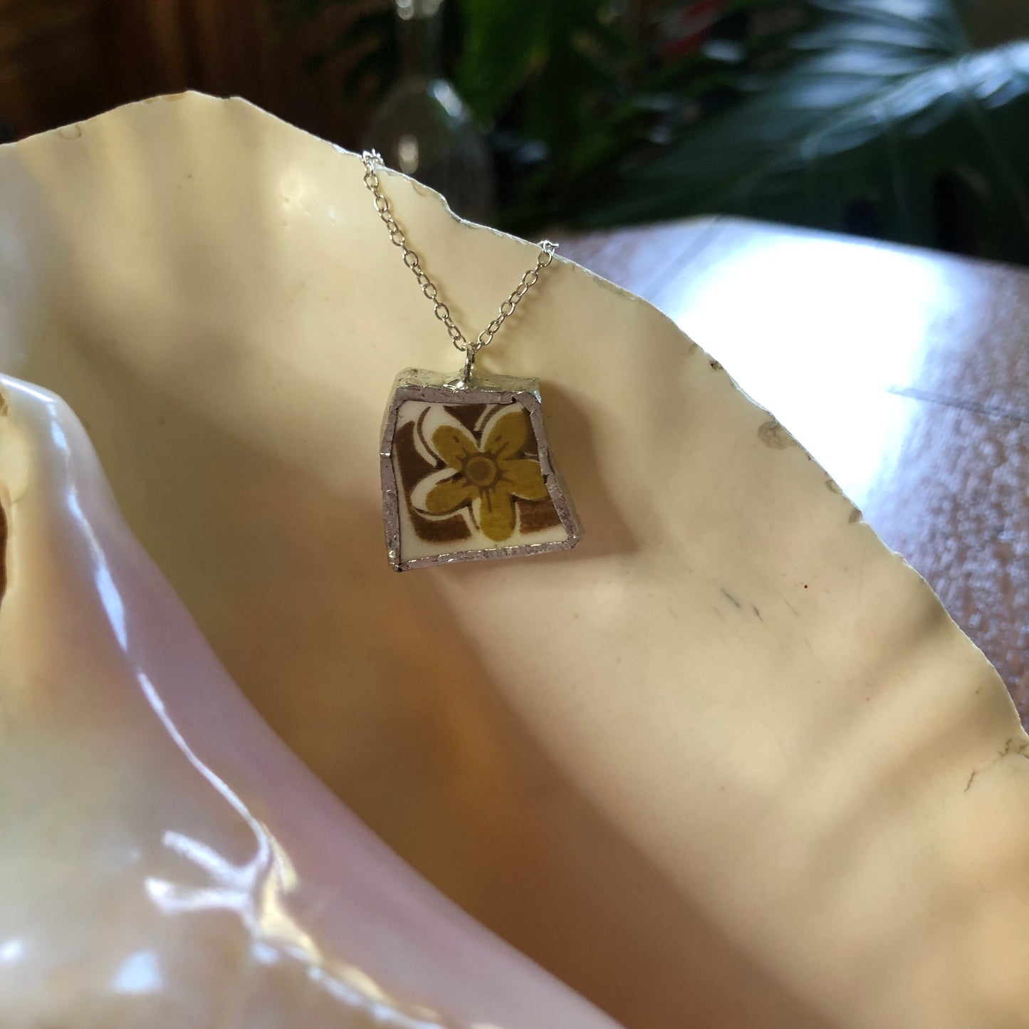 Broken Pottery Artisan Made Tiki Room Pendant Ceramic Guild Esperanto Plate Handcrafted Necklace 7/8in x 7/8in