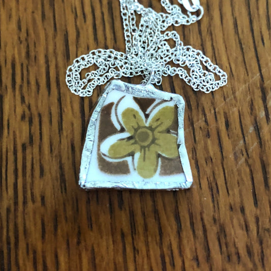 Broken Pottery Artisan Made Tiki Room Pendant Ceramic Guild Esperanto Plate Handcrafted Necklace 7/8in x 7/8in