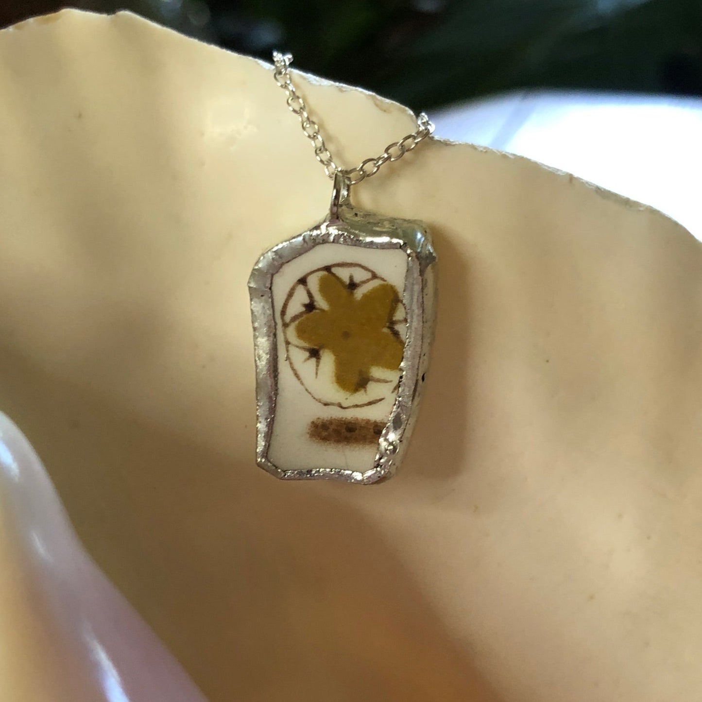 Broken Pottery Artisan Made Tiki Room Pendant Ceramic Guild Esperanto Plate Handcrafted Necklace 5/8in x 1in