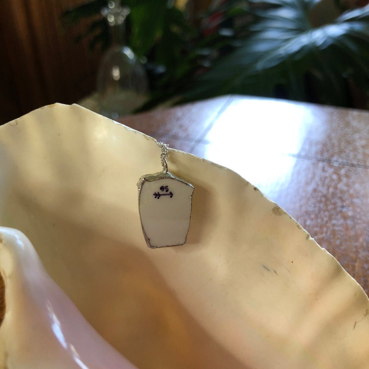 Broken Pottery Artisan Made Tiki Room Pendant Ceramic Guild Esperanto Plate Handcrafted Necklace 5/8in x 1in