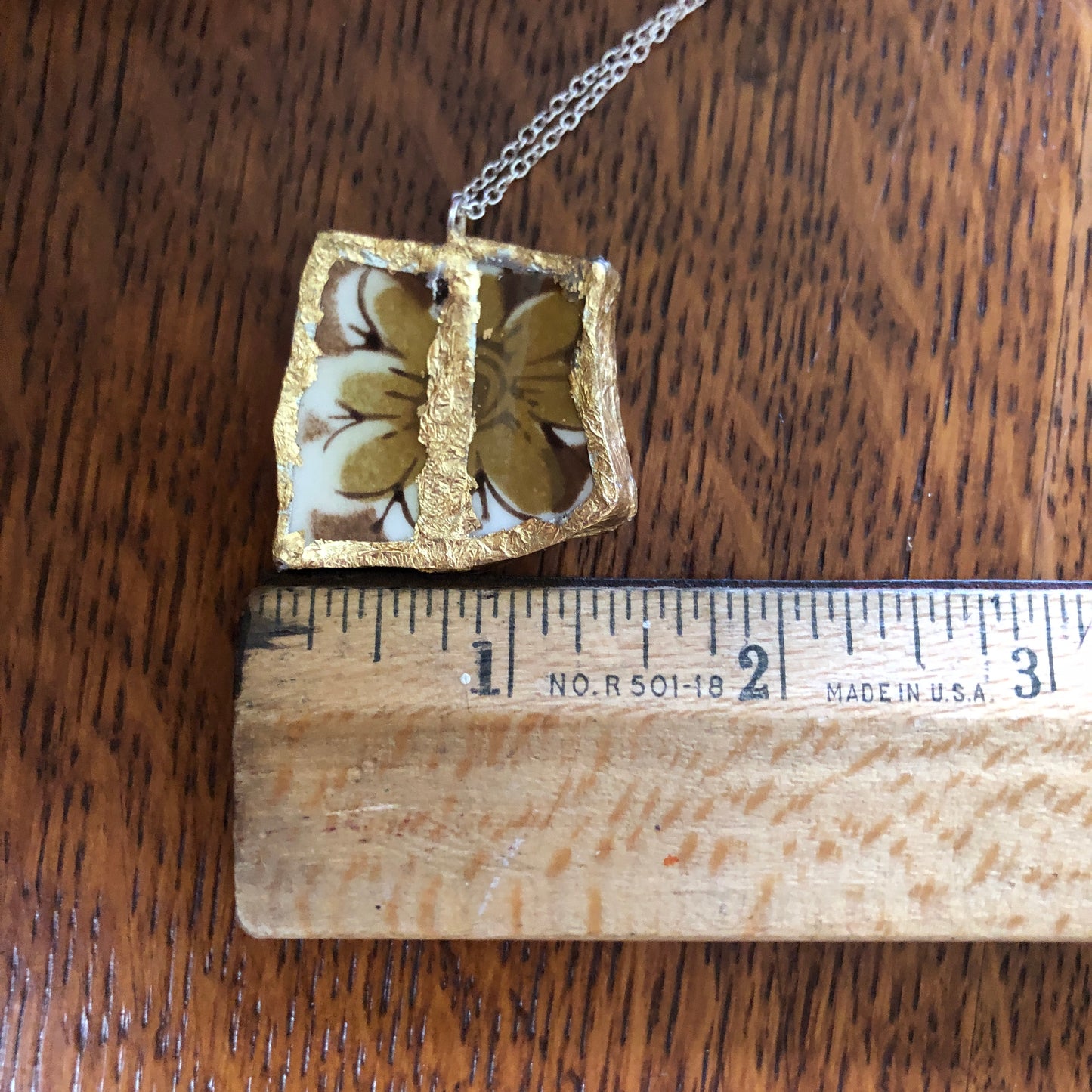 Broken Pottery Artisan Made Tiki Room Pendant Ceramic Guild Esperanto Plate Handcrafted Necklace 1 3/8in x 1.25in