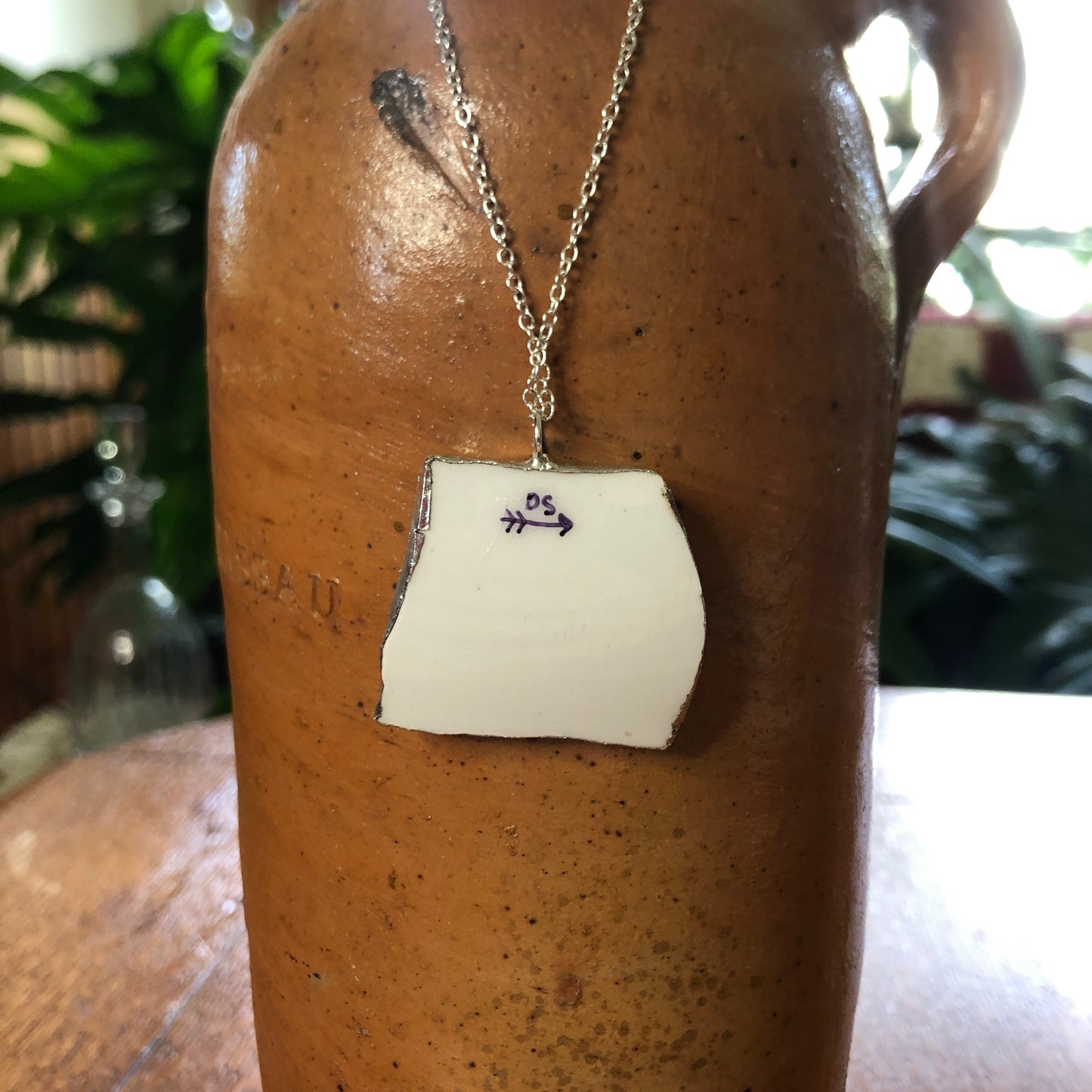 Broken Pottery Artisan Made Tiki Room Pendant Ceramic Guild Esperanto Plate Handcrafted Necklace 1.25in x 1.25in