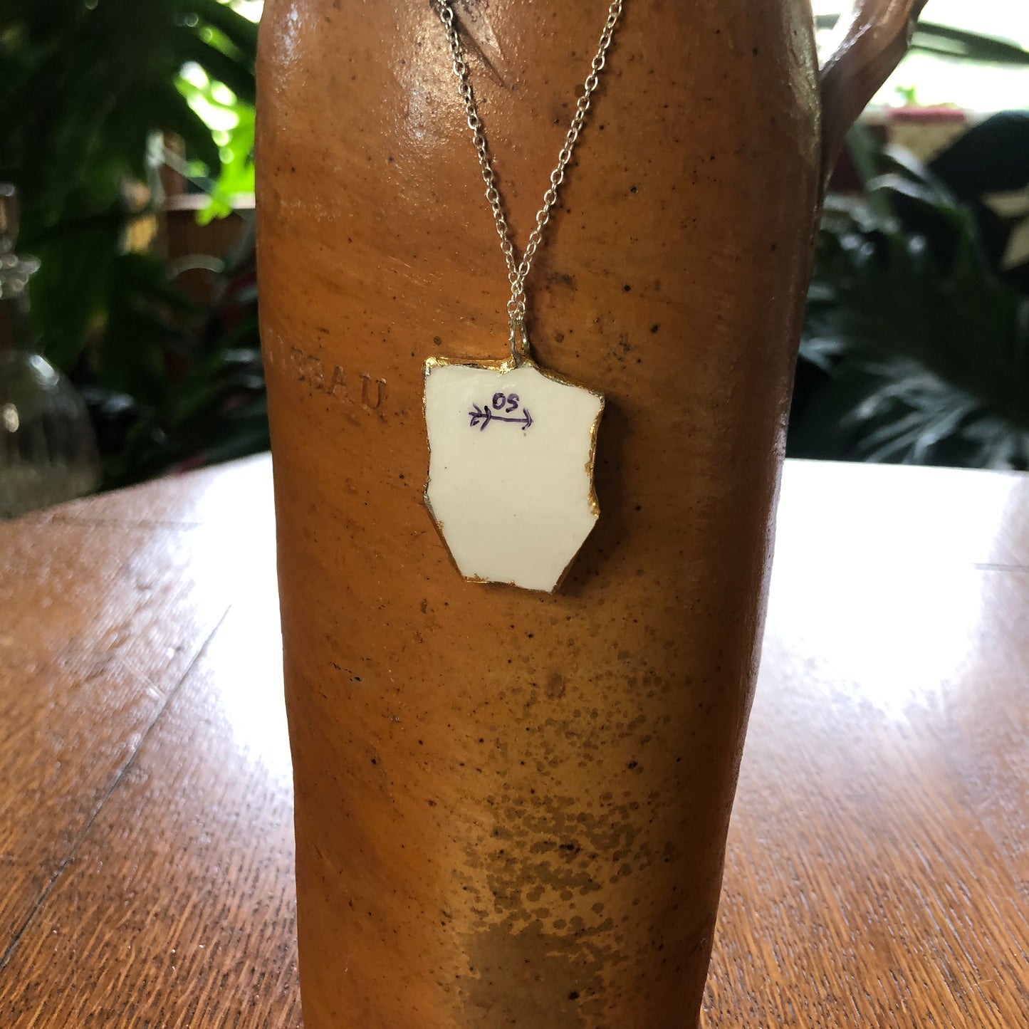 Broken Pottery Artisan Made Tiki Room Pendant Ceramic Guild Esperanto Plate Handcrafted Necklace 1in x 1.25in