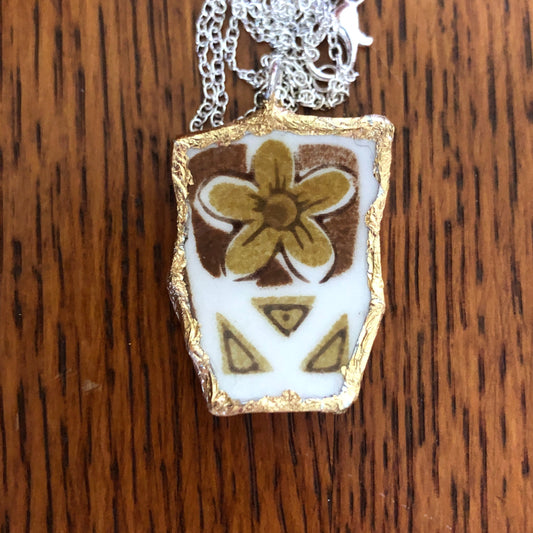 Broken Pottery Artisan Made Tiki Room Pendant Ceramic Guild Esperanto Plate Handcrafted Necklace 1in x 1.25in