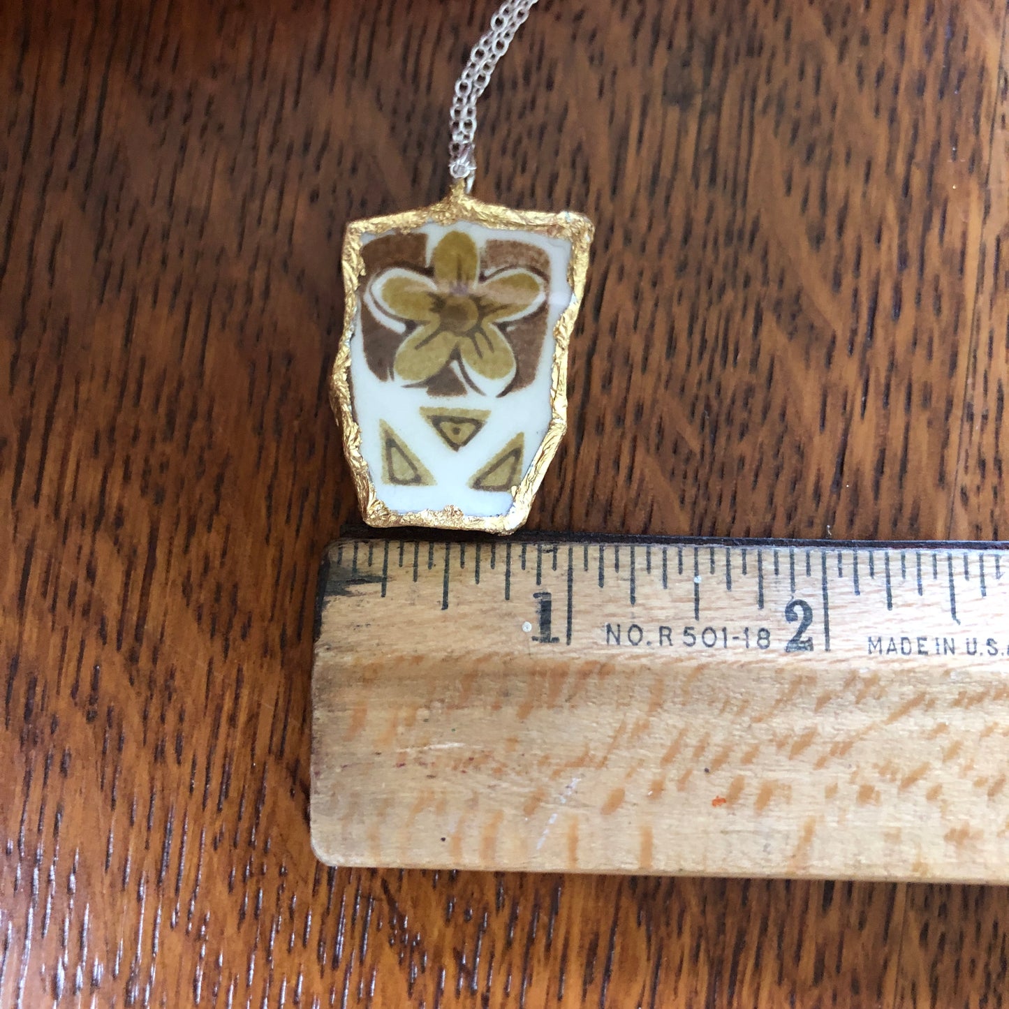 Broken Pottery Artisan Made Tiki Room Pendant Ceramic Guild Esperanto Plate Handcrafted Necklace 1in x 1.25in