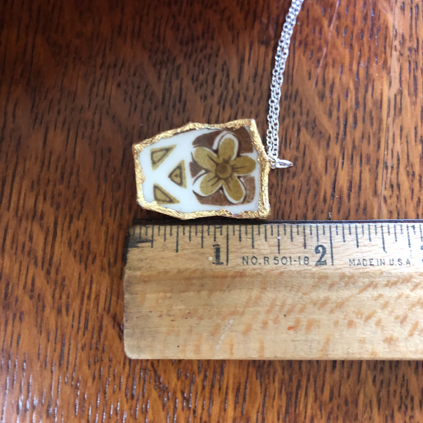 Broken Pottery Artisan Made Tiki Room Pendant Ceramic Guild Esperanto Plate Handcrafted Necklace 1in x 1.25in