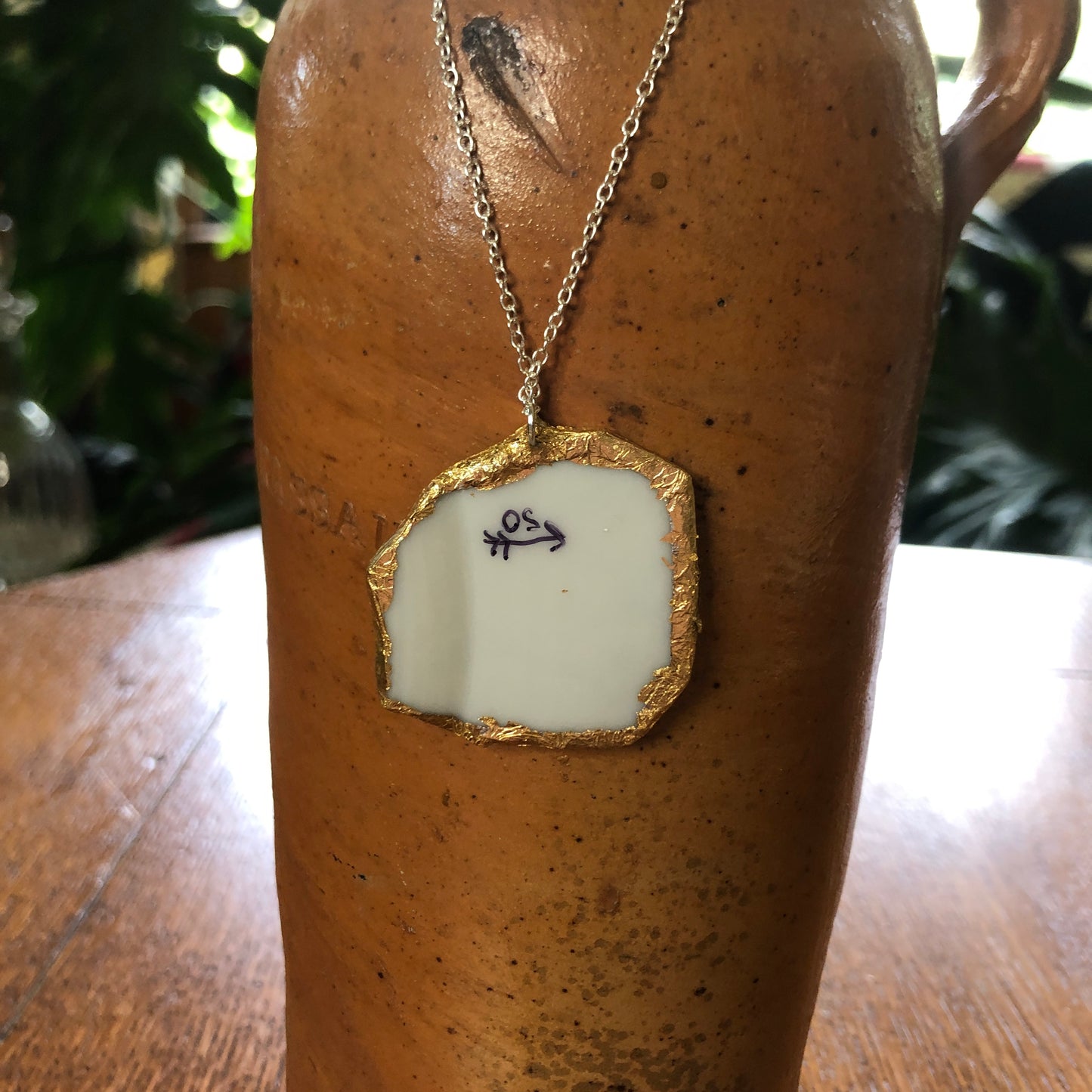 Broken Pottery Artisan Made Pendant Hand Painted Japan Unbranded Plate Handcrafted Necklace 1.5in x 1.5in
