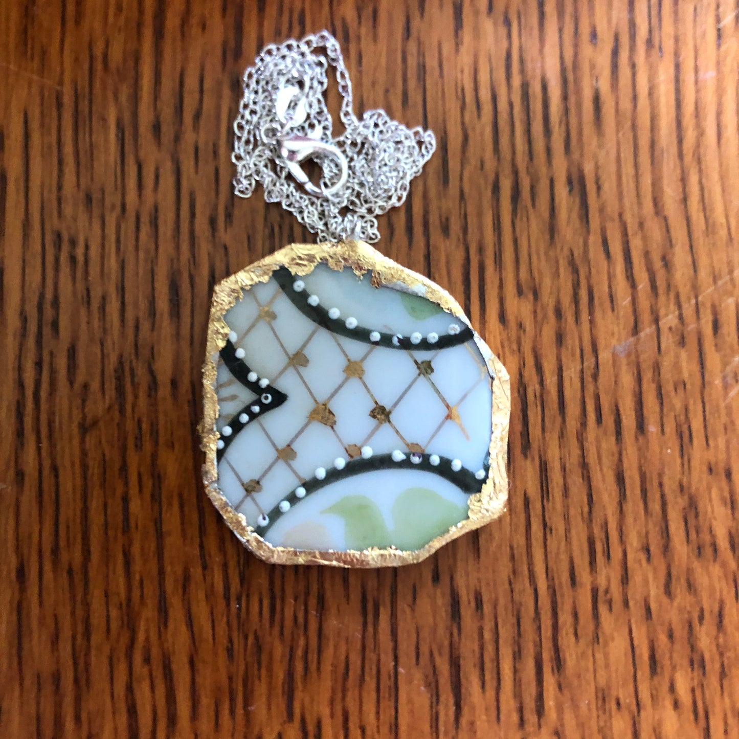 Broken Pottery Artisan Made Pendant Hand Painted Japan Unbranded Plate Handcrafted Necklace 1.5in x 1.5in