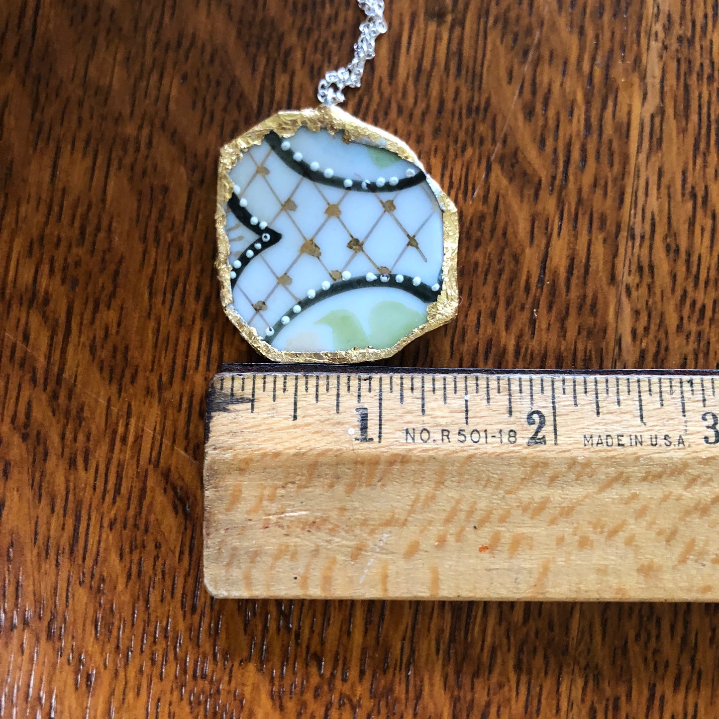 Broken Pottery Artisan Made Pendant Hand Painted Japan Unbranded Plate Handcrafted Necklace 1.5in x 1.5in