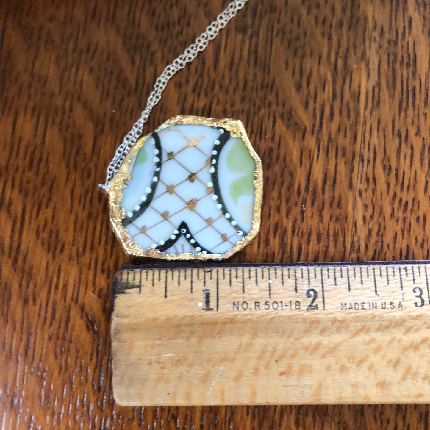 Broken Pottery Artisan Made Pendant Hand Painted Japan Unbranded Plate Handcrafted Necklace 1.5in x 1.5in