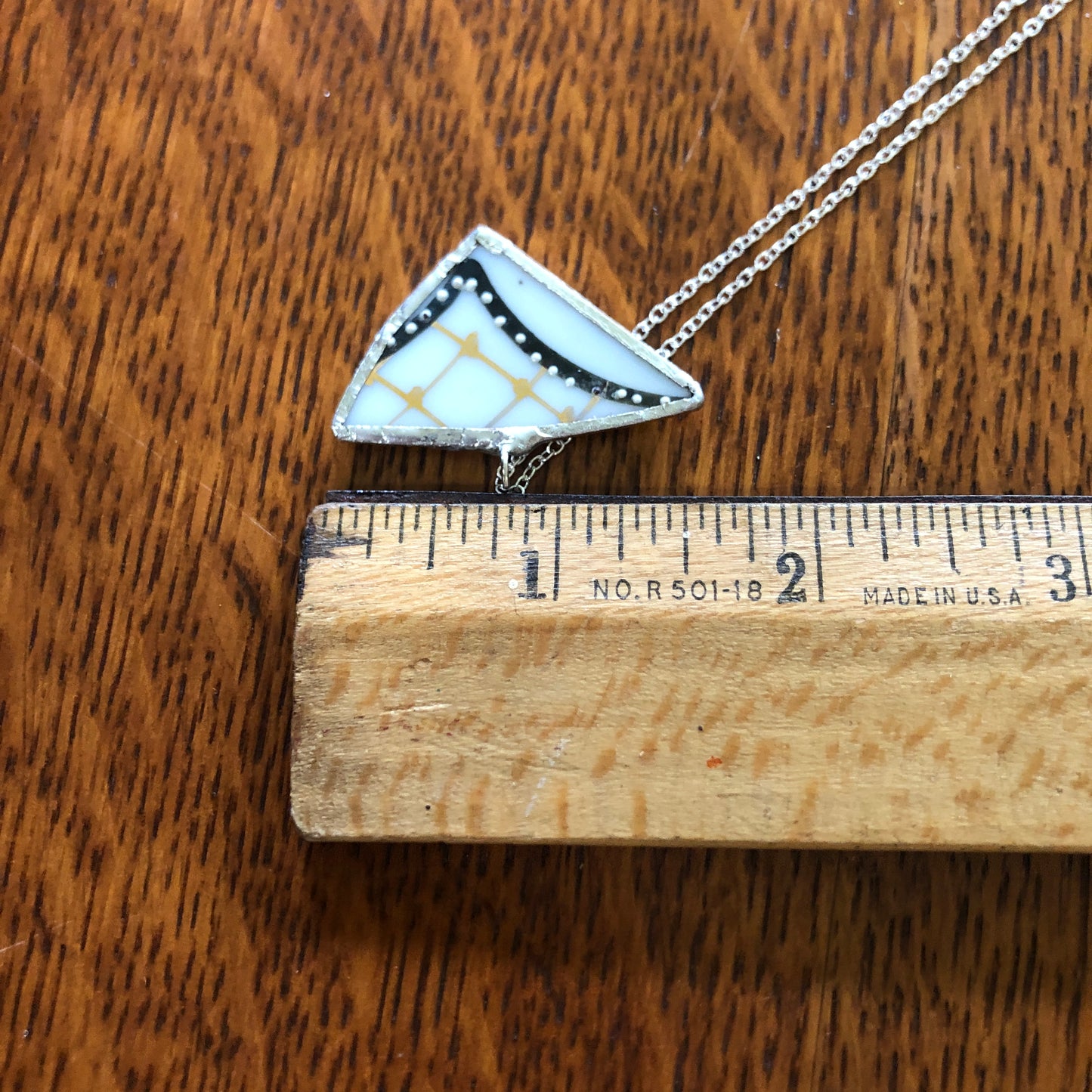 Broken Pottery Artisan Made Pendant Hand Painted Japan Unbranded Plate Handcrafted Necklace 1.5in x 1in