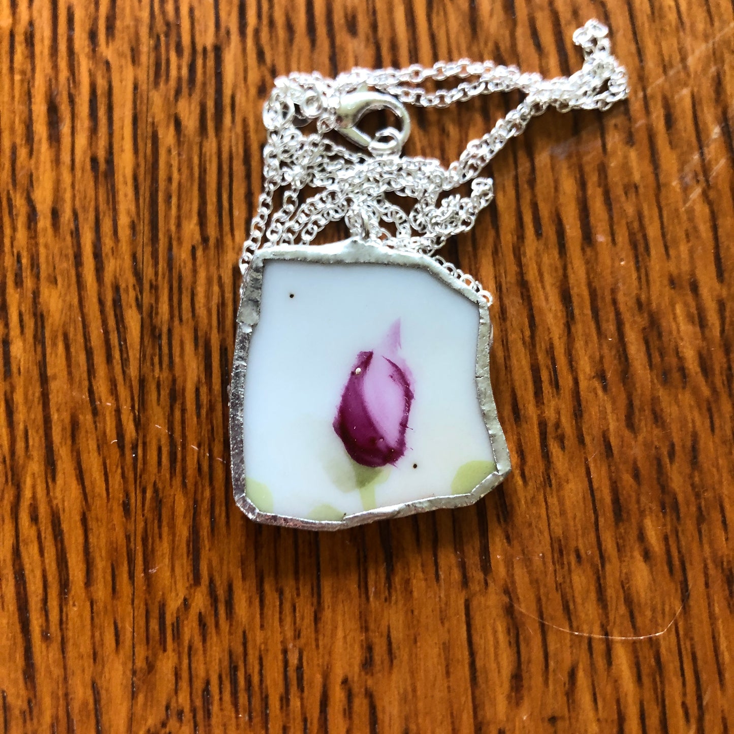 Broken Pottery Artisan Made Pendant Hand Painted Japan Unbranded Plate Handcrafted Necklace 1 1/8in x 1 1/8in