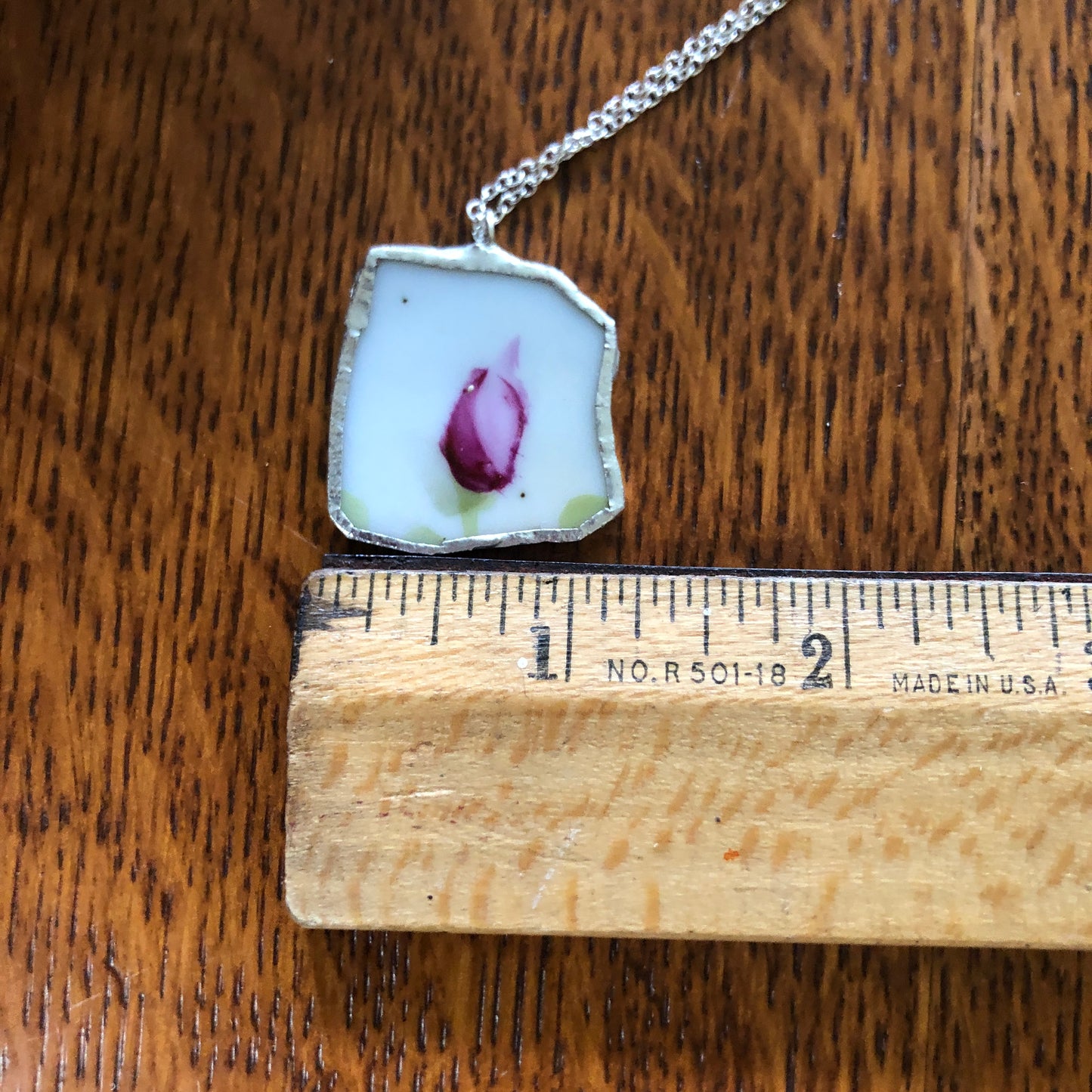 Broken Pottery Artisan Made Pendant Hand Painted Japan Unbranded Plate Handcrafted Necklace 1 1/8in x 1 1/8in