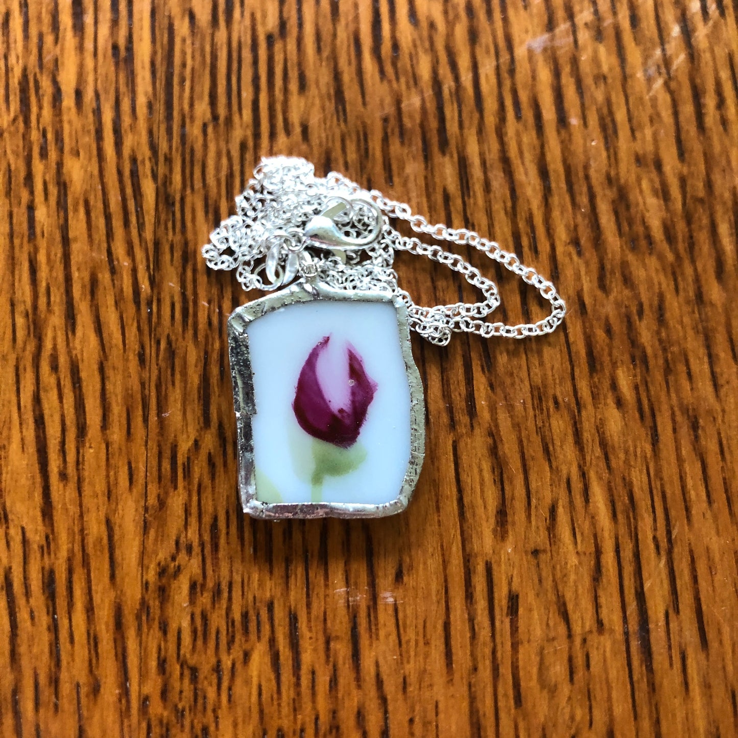Broken Pottery Artisan Made Pendant Hand Painted Japan Unbranded Plate Handcrafted Necklace 13/16in x 1in