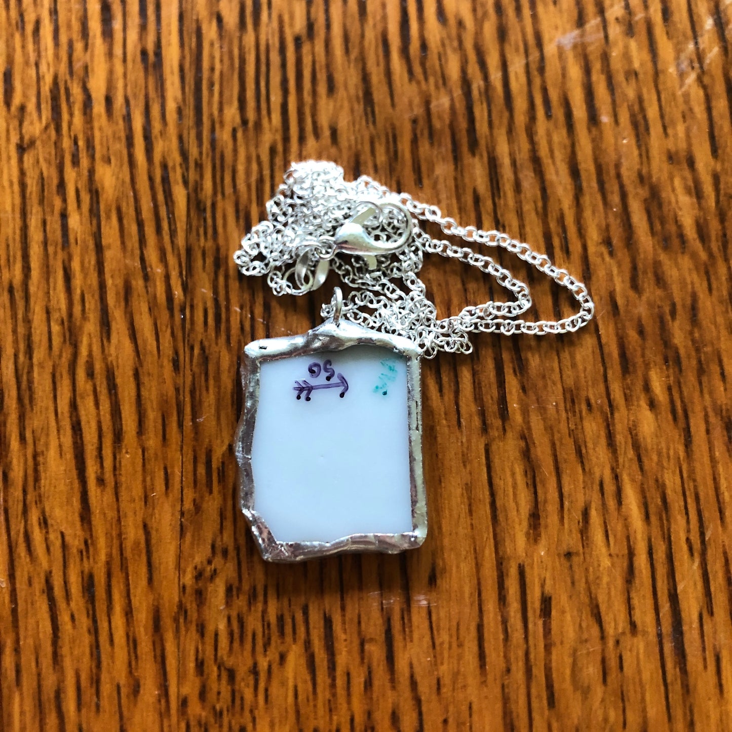 Broken Pottery Artisan Made Pendant Hand Painted Japan Unbranded Plate Handcrafted Necklace 13/16in x 1in