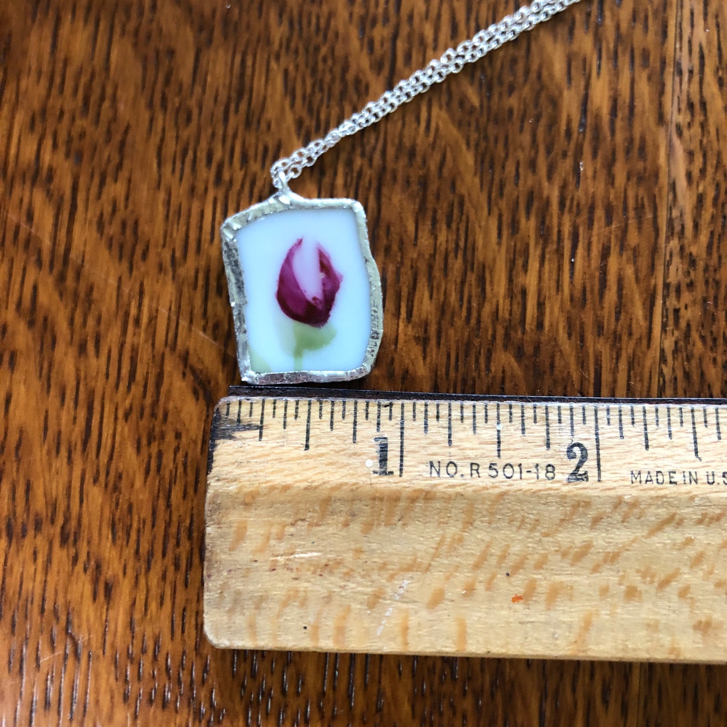 Broken Pottery Artisan Made Pendant Hand Painted Japan Unbranded Plate Handcrafted Necklace 13/16in x 1in