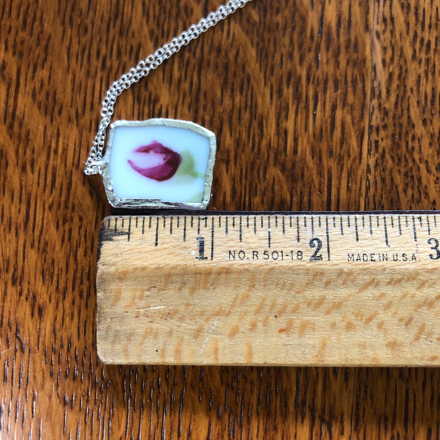 Broken Pottery Artisan Made Pendant Hand Painted Japan Unbranded Plate Handcrafted Necklace 13/16in x 1in