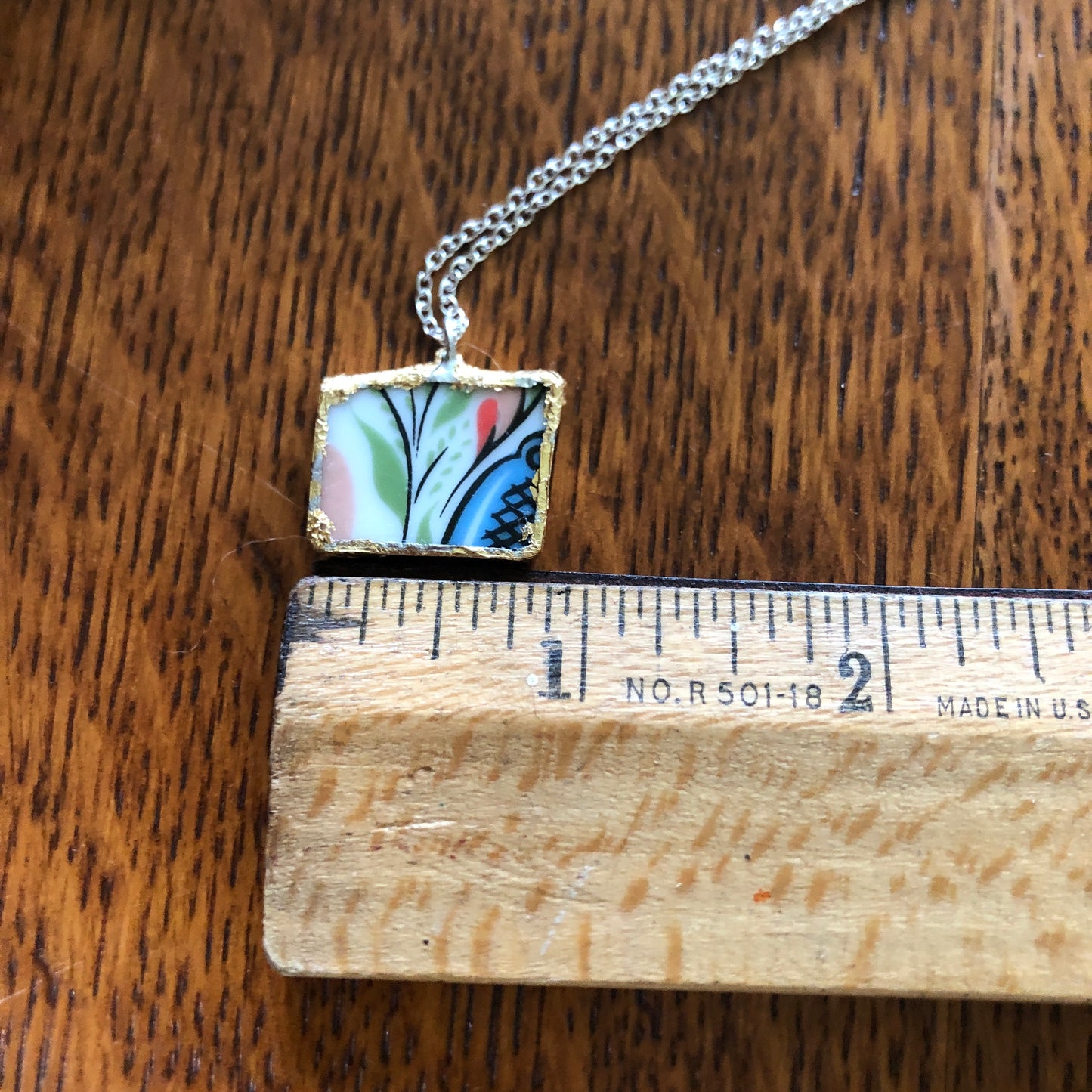 Broken Pottery Artisan Made Pendant Rosemaling Unbranded Plate Handcrafted Necklace 7/8in x 5/8in