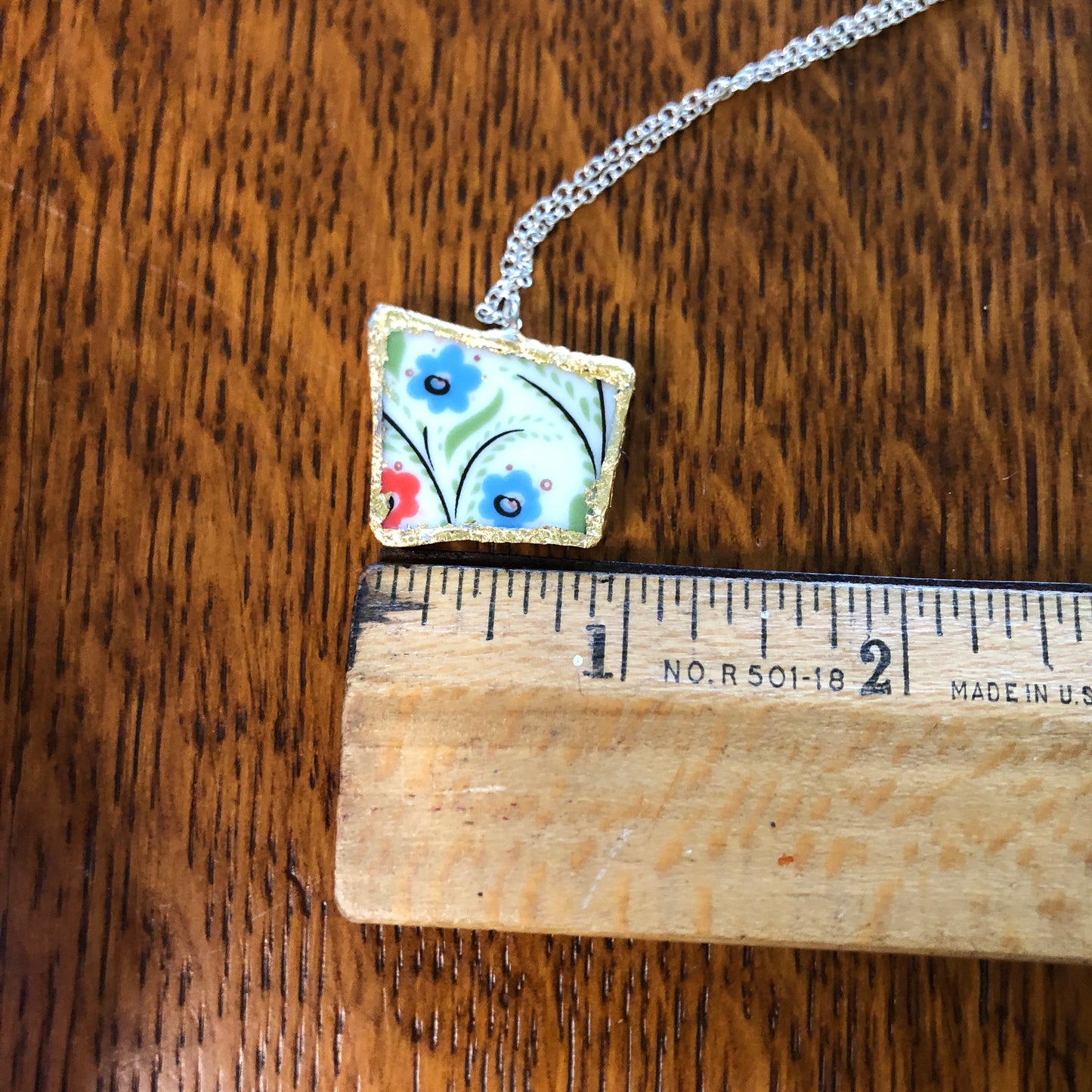 Broken Pottery Artisan Made Pendant Rosemaling Unbranded Plate Handcrafted Necklace 1in x 7/8in
