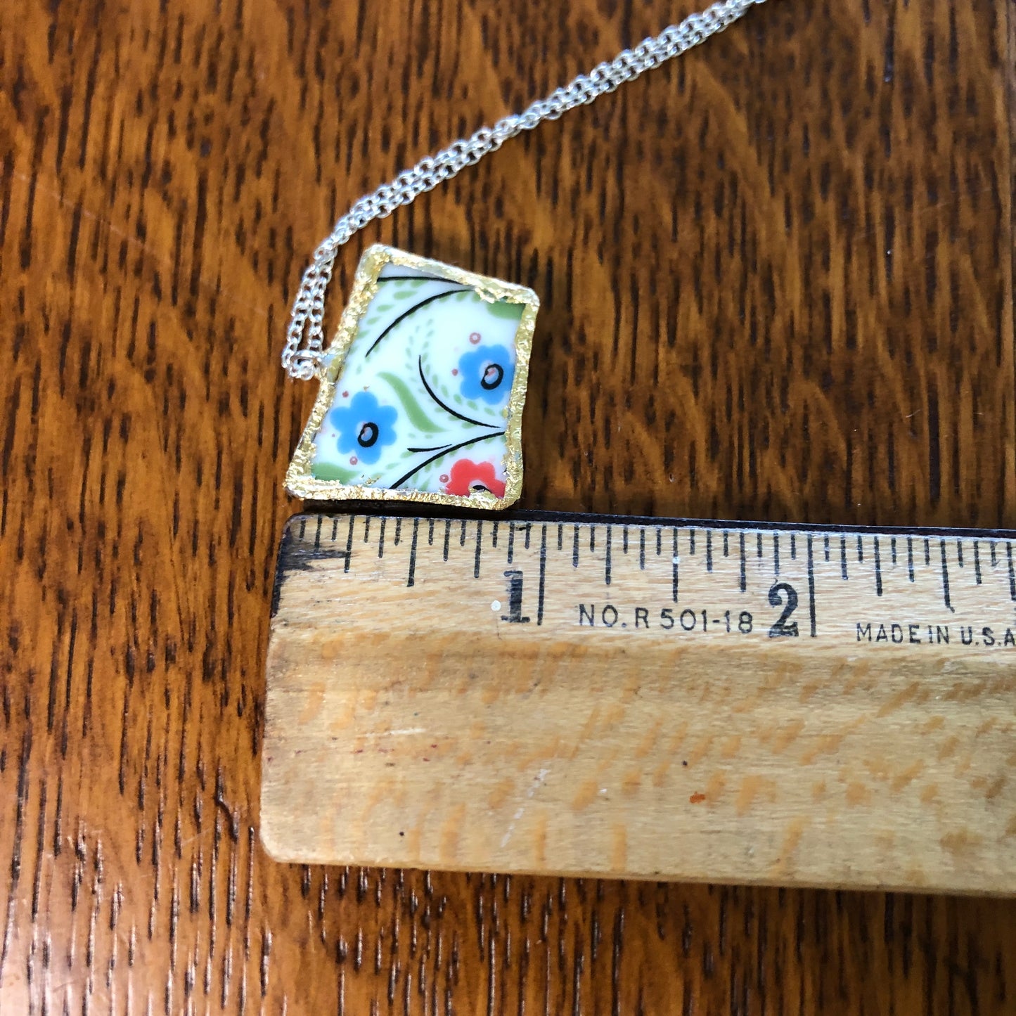 Broken Pottery Artisan Made Pendant Rosemaling Unbranded Plate Handcrafted Necklace 1in x 7/8in
