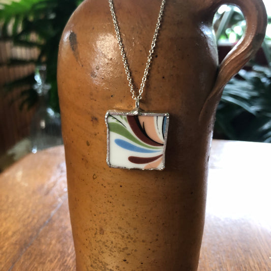 Broken Pottery Artisan Made Pendant Rosemaling Unbranded Plate Handcrafted Necklace 1in x 1in