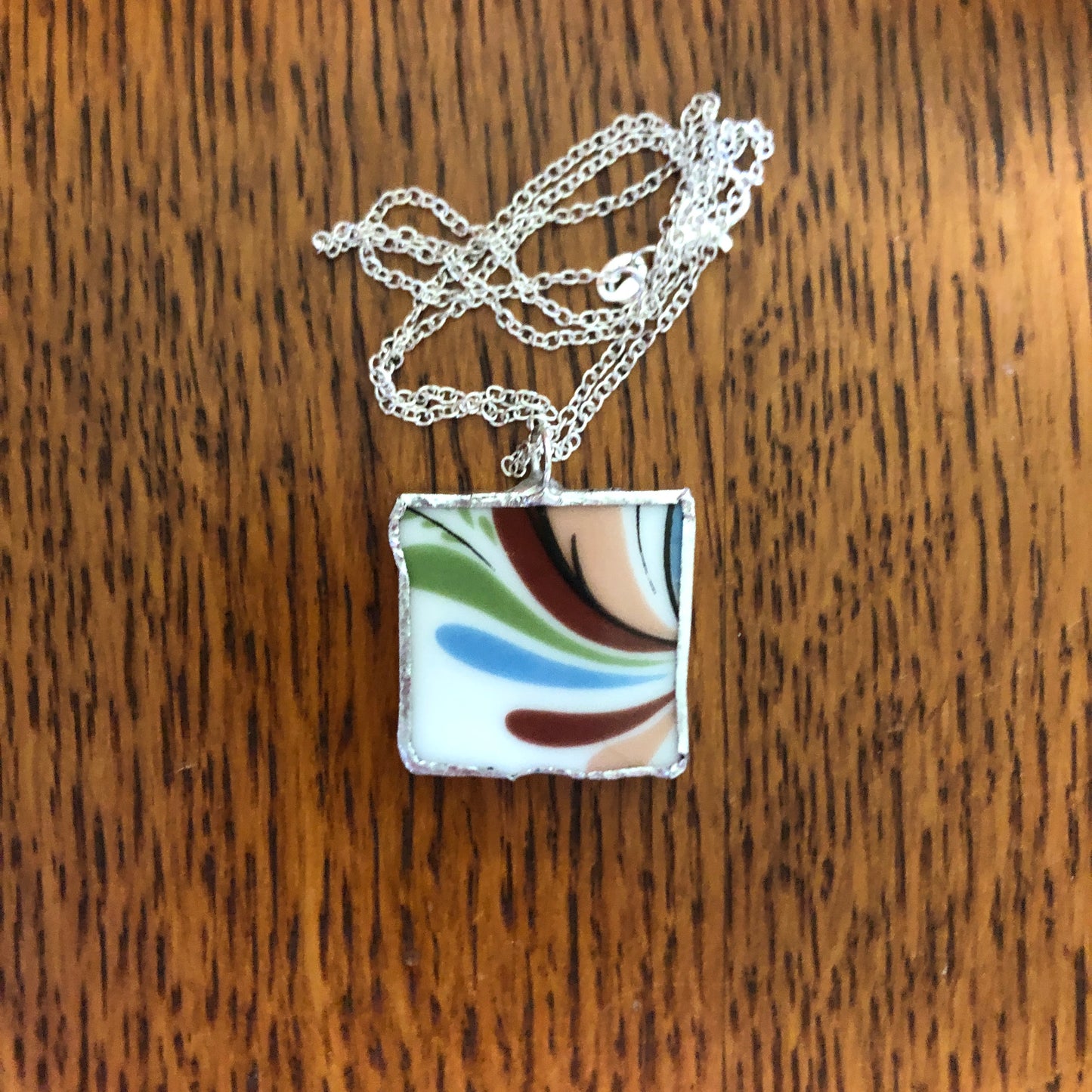 Broken Pottery Artisan Made Pendant Rosemaling Unbranded Plate Handcrafted Necklace 1in x 1in