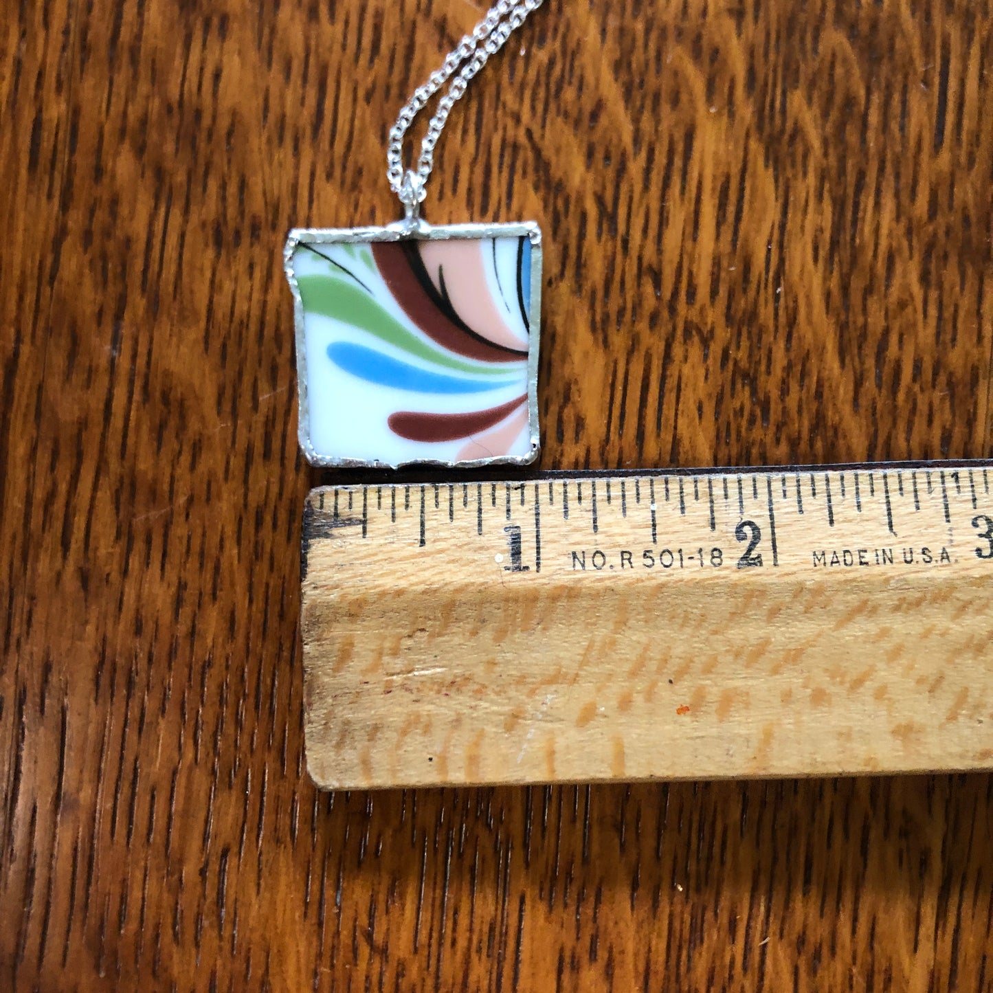Broken Pottery Artisan Made Pendant Rosemaling Unbranded Plate Handcrafted Necklace 1in x 1in