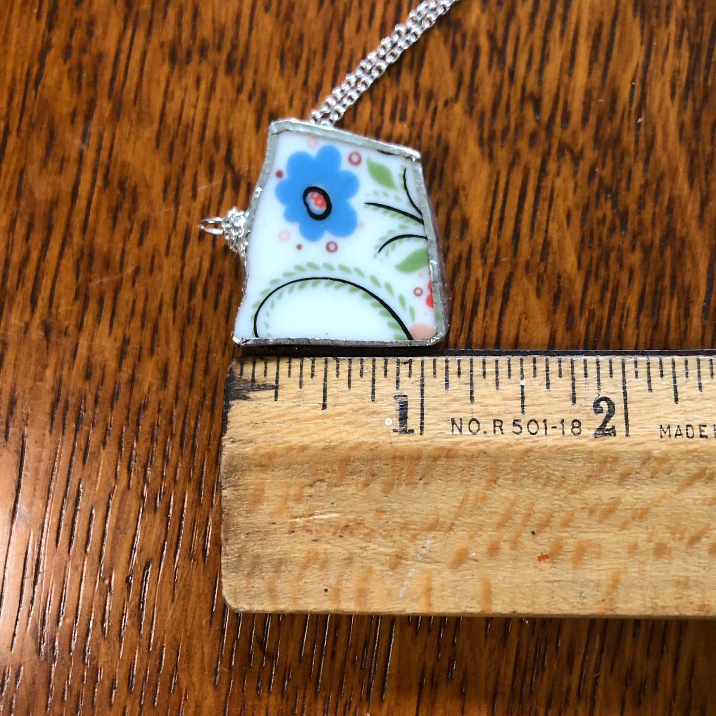 Broken Pottery Artisan Made Pendant Rosemaling Unbranded Plate Handcrafted Necklace 1 1/8in x 1in