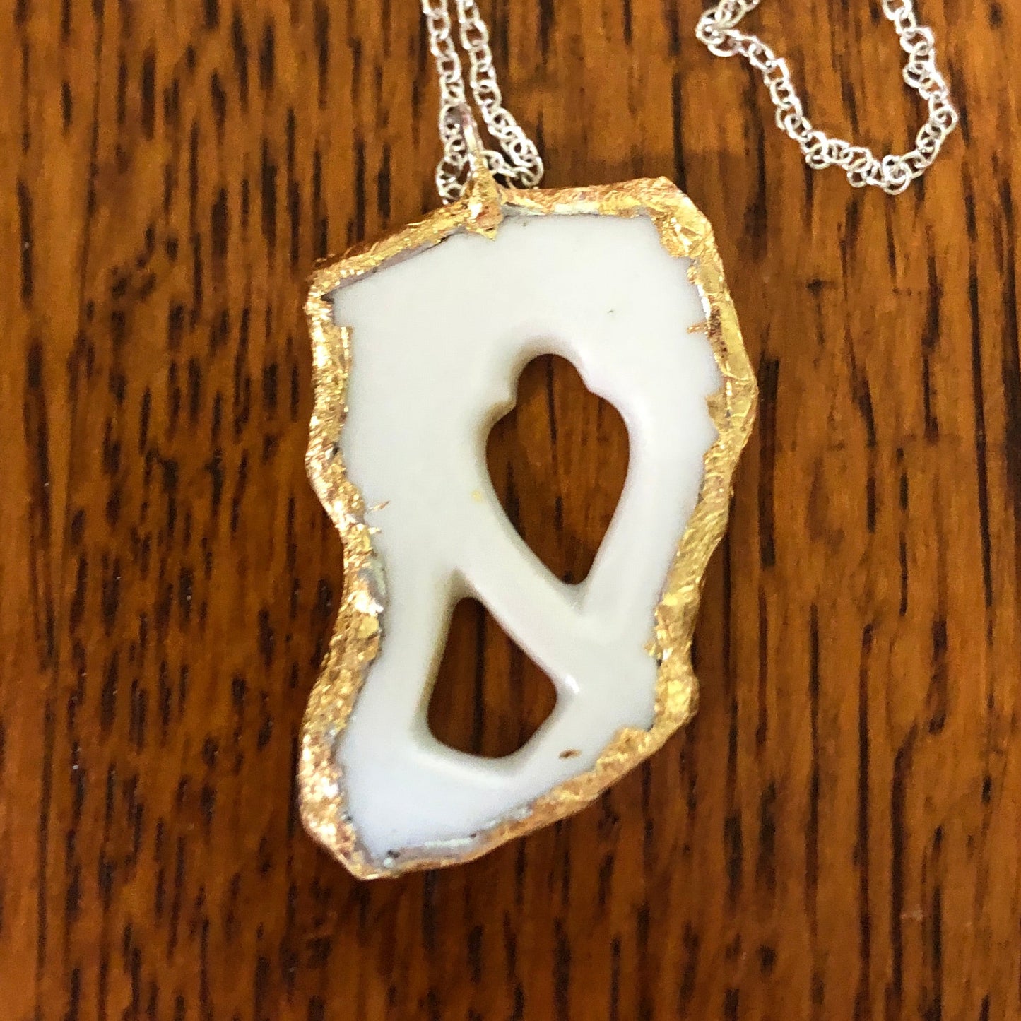 Broken Pottery Artisan Made Pendant Unbranded Reticulated Plate Handcrafted Necklace 1in x 1.5in