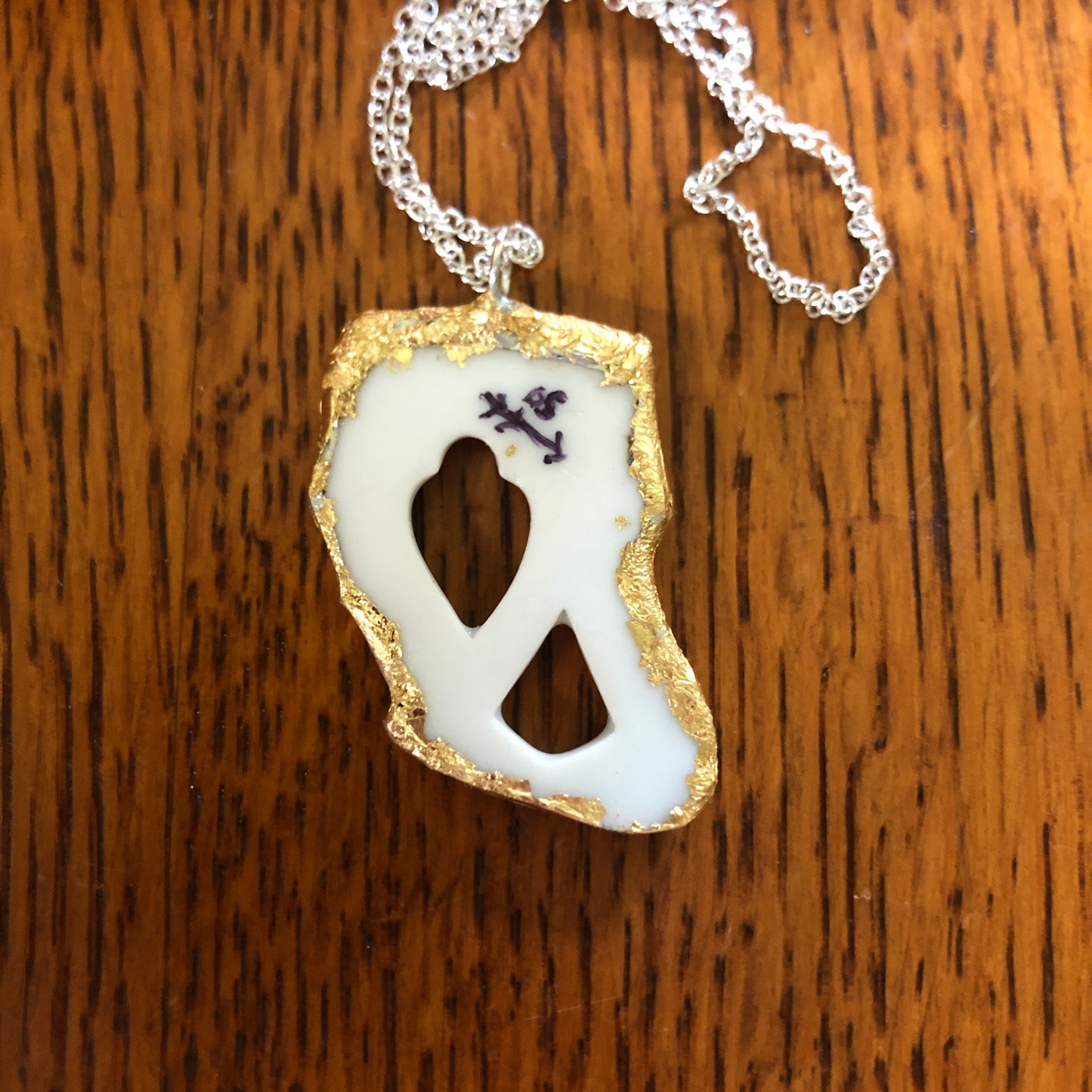 Broken Pottery Artisan Made Pendant Unbranded Reticulated Plate Handcrafted Necklace 1in x 1.5in