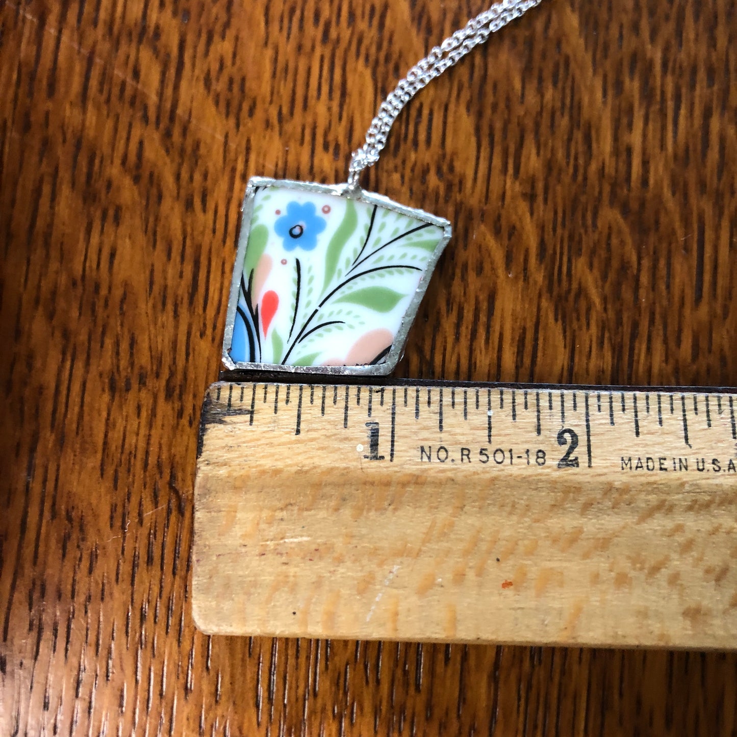 Broken Pottery Artisan Made Pendant Rosemaling Unbranded Plate Handcrafted Necklace 1 1/8 in x 1in