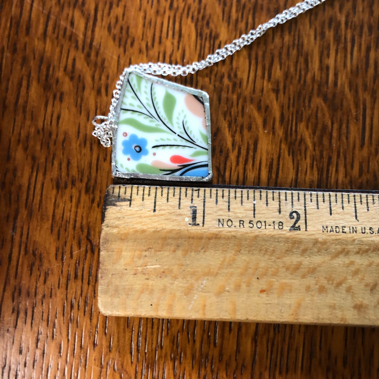 Broken Pottery Artisan Made Pendant Rosemaling Unbranded Plate Handcrafted Necklace 1 1/8 in x 1in