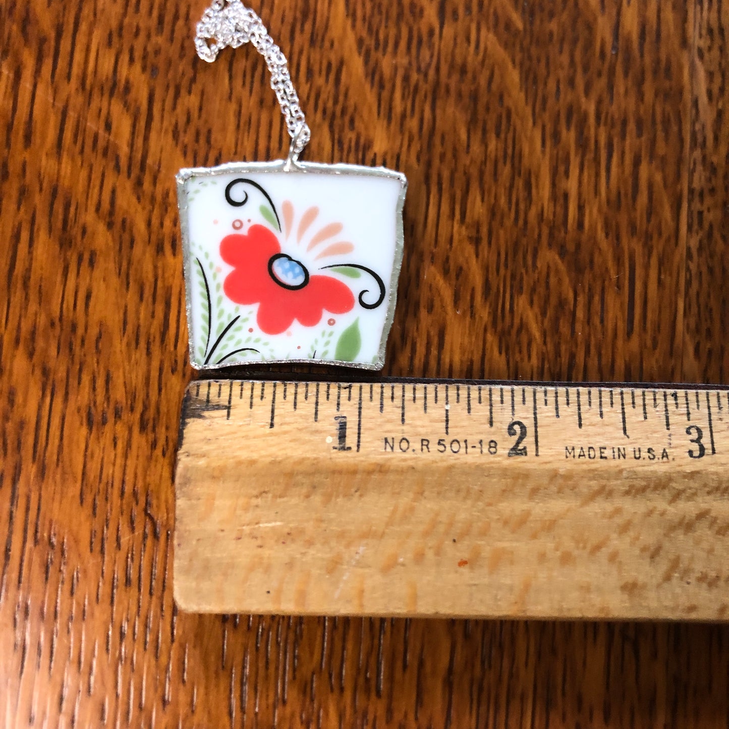 Broken Pottery Artisan Made Pendant Rosemaling Unbranded Plate Handcrafted Necklace 1 3/8in x 1 1/8in