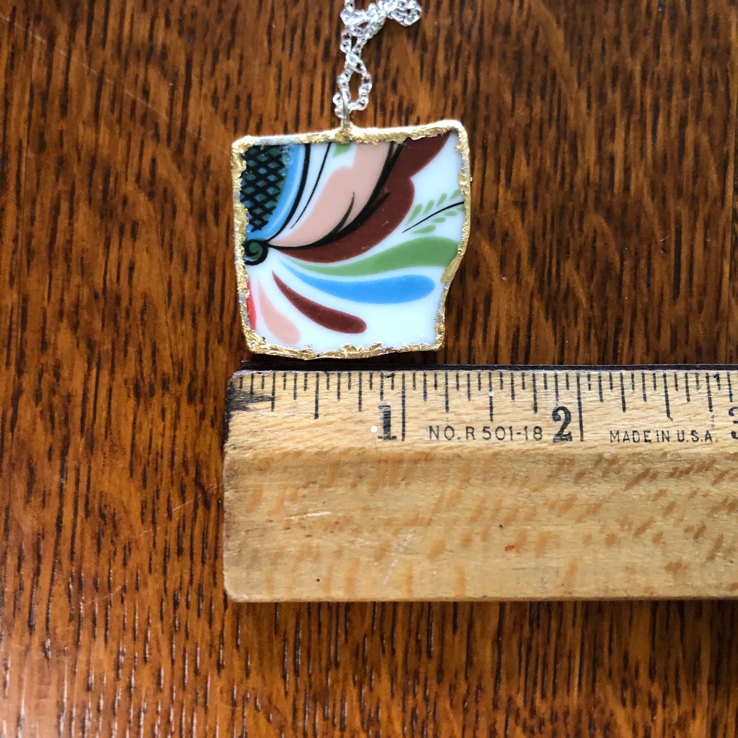 Broken Pottery Artisan Made Pendant Rosemaling Unbranded Plate Handcrafted Necklace 1 3/8in x 1.25in