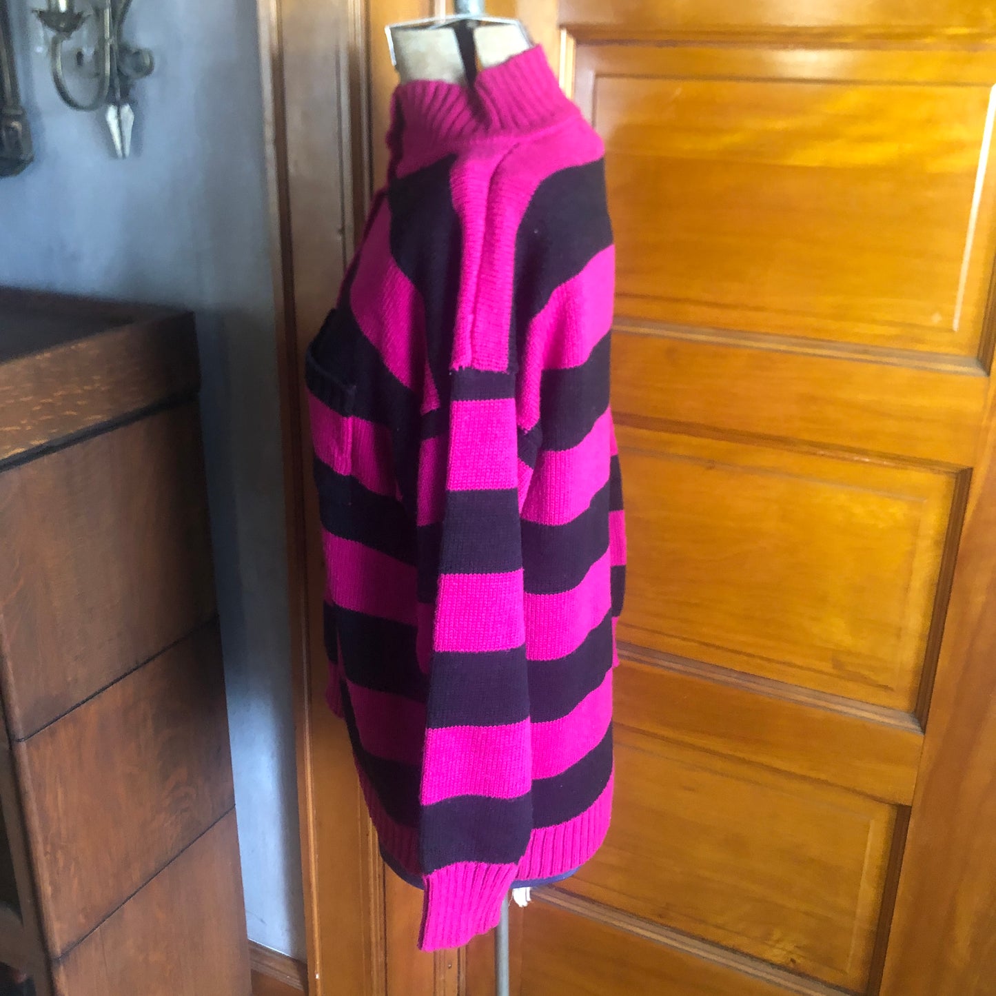LA Blues Pink And Black Striped Pullover Sweater 1980's Vintage Size L